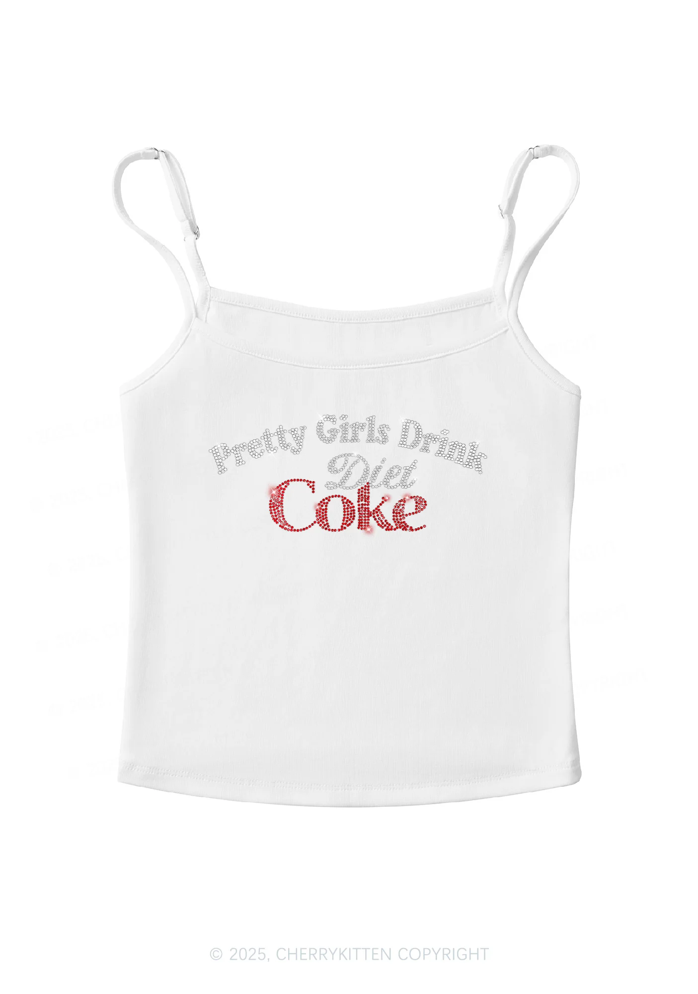 Rhinestone Pretty Girls Drink Diet Coke Y2K Spaghetti Strap Cami Cherrykitten - Image 4