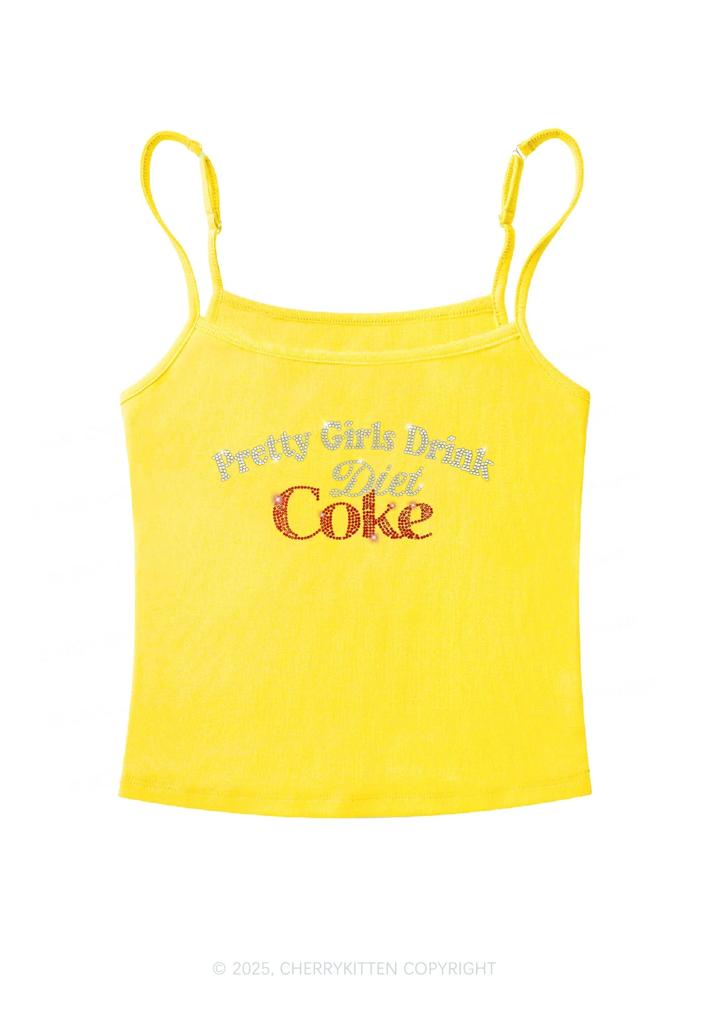 Rhinestone Pretty Girls Drink Diet Coke Y2K Spaghetti Strap Cami Cherrykitten - Image 7