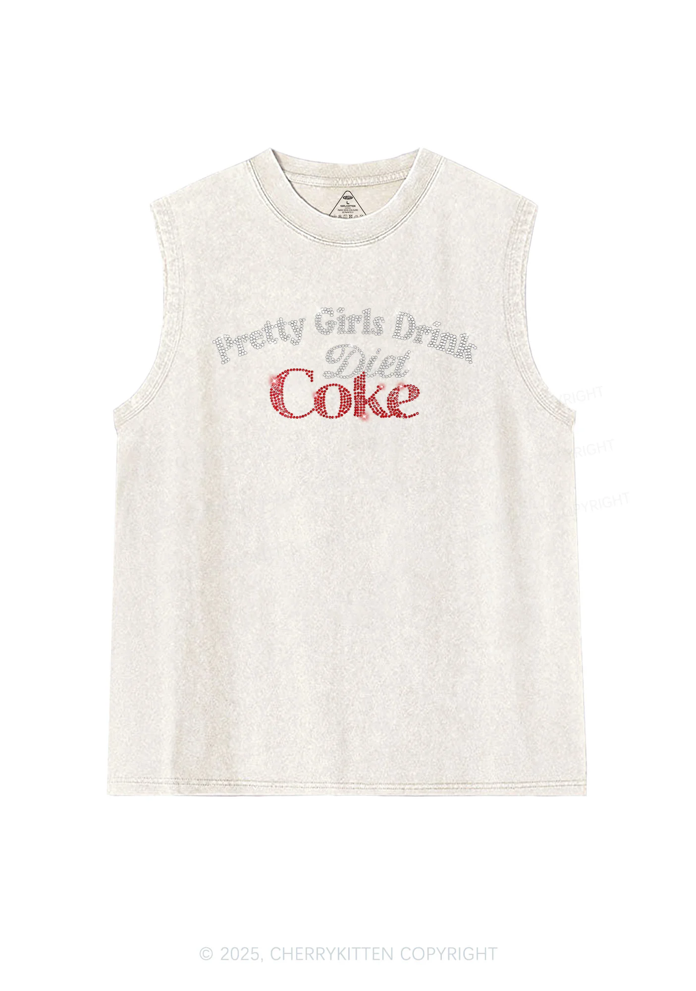 Rhinestone Pretty Girls Drink Diet Coke Y2K Washed Muscle Tank Cherrykitten - Image 3
