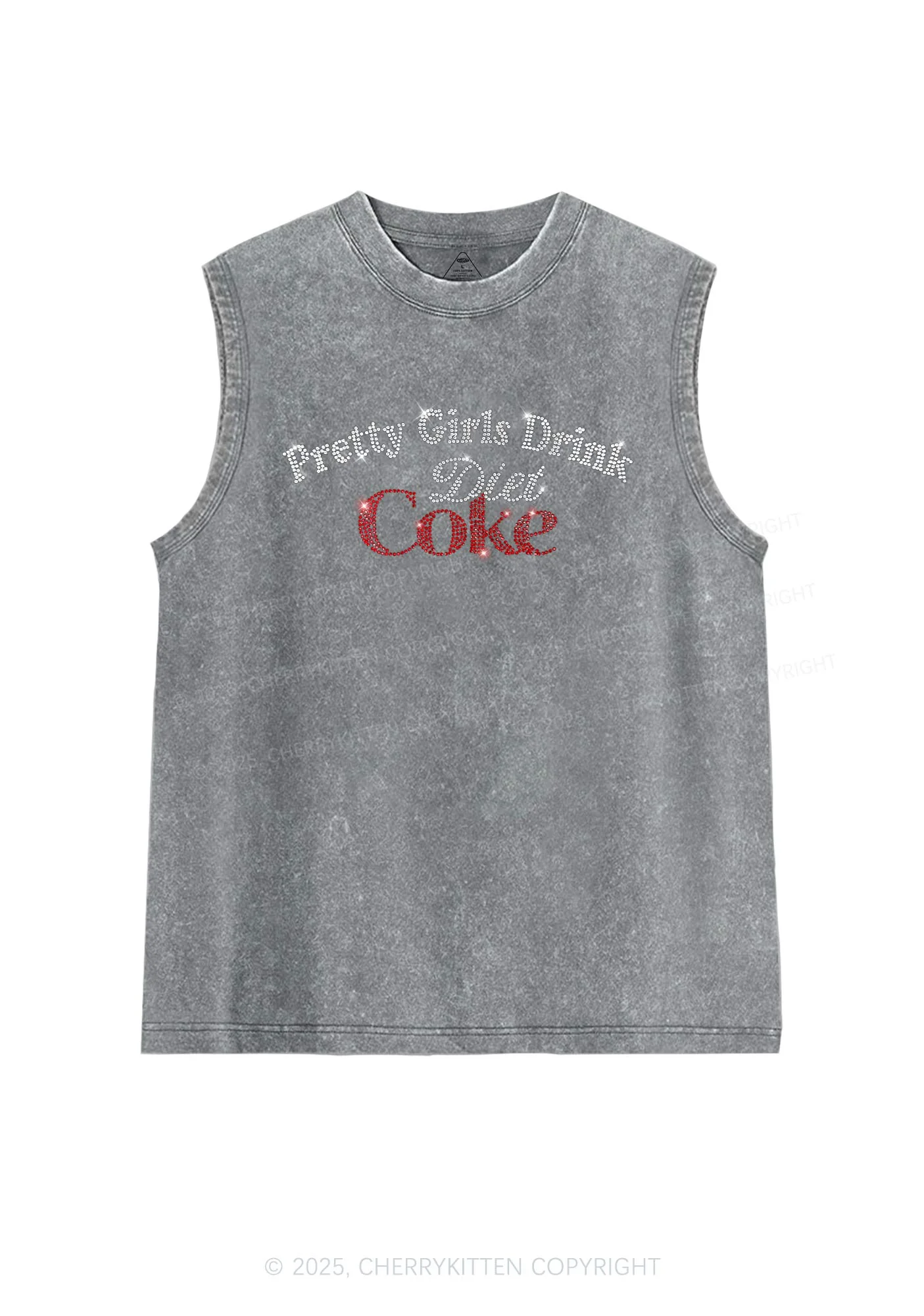 Rhinestone Pretty Girls Drink Diet Coke Y2K Washed Muscle Tank Cherrykitten - Image 5
