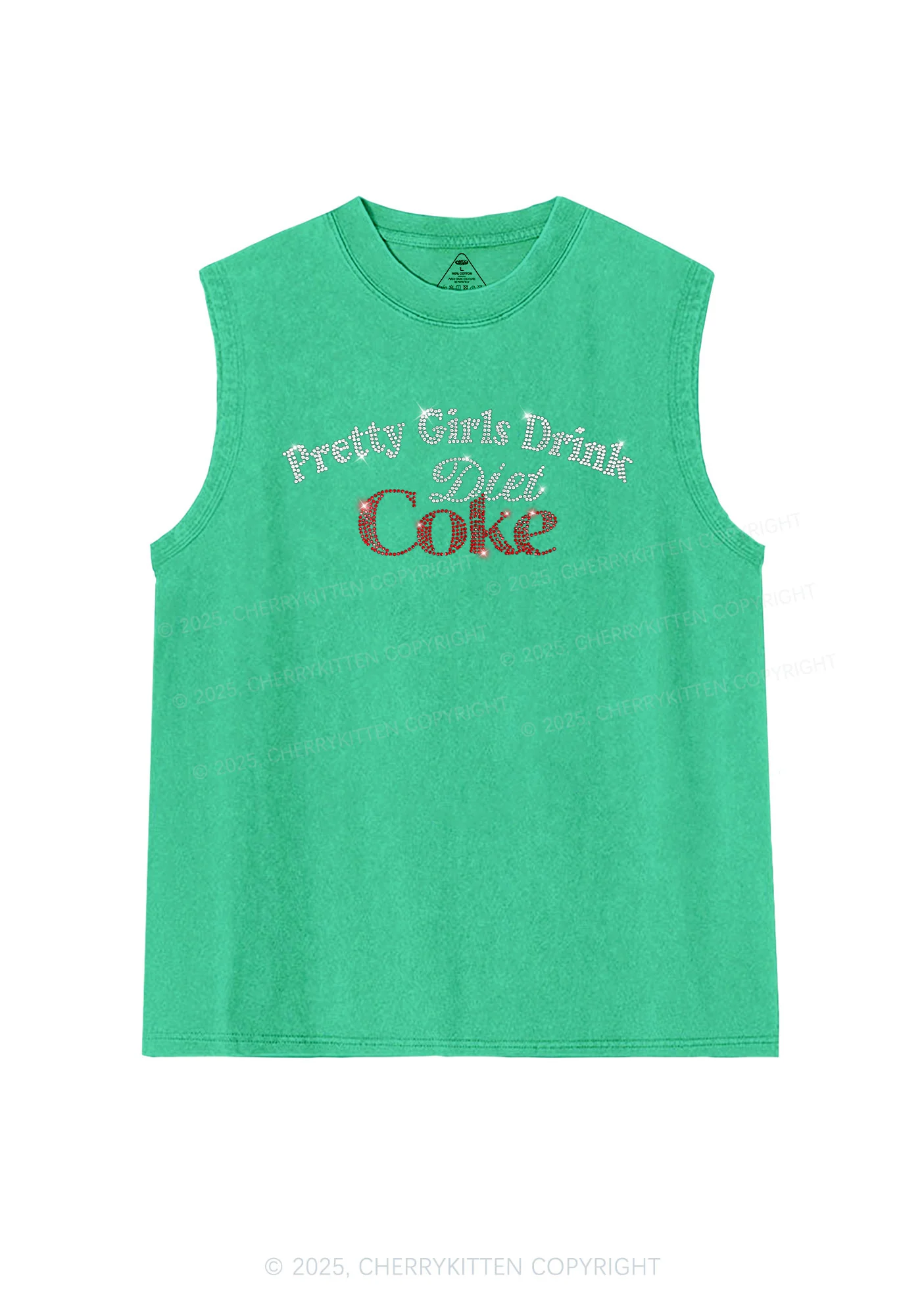 Rhinestone Pretty Girls Drink Diet Coke Y2K Washed Muscle Tank Cherrykitten - Image 7