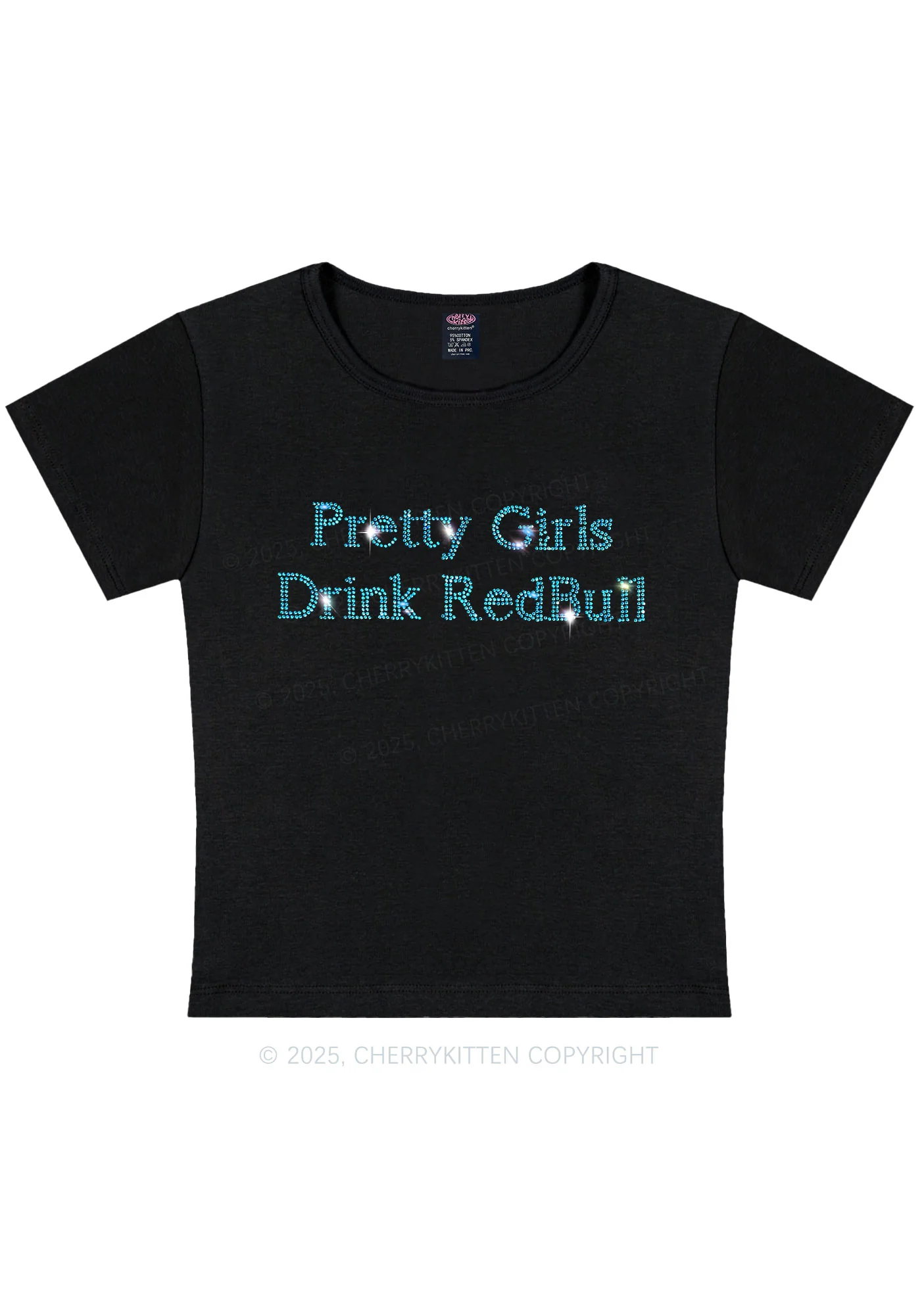 Rhinestone Pretty Girls Drink Red Y2K Baby Tee Cherrykitten - Image 3