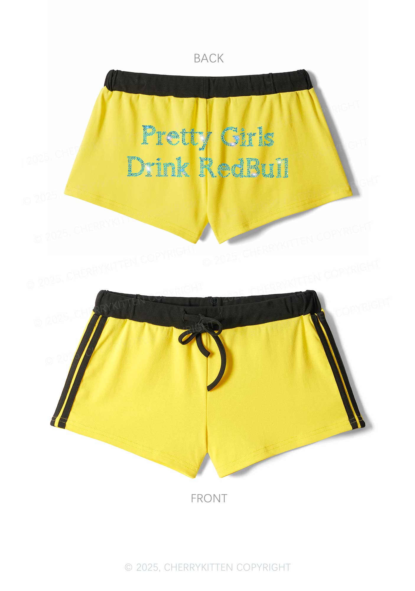 Rhinestone Pretty Girls Drink Red Y2K Drawstring Mini Shorts Cherrykitten - Image 3