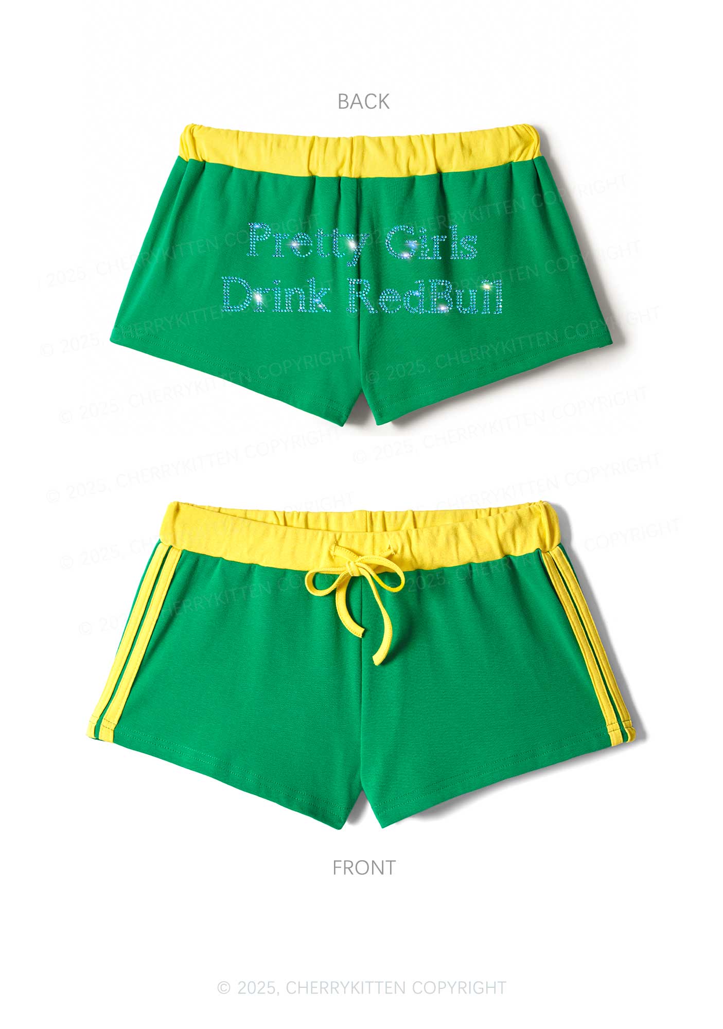 Rhinestone Pretty Girls Drink Red Y2K Drawstring Mini Shorts Cherrykitten - Image 5