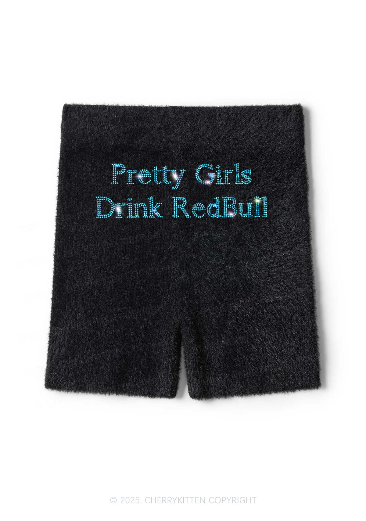 Rhinestone Pretty Girls Drink Red Y2K Fluffy Shorts Cherrykitten - Image 2