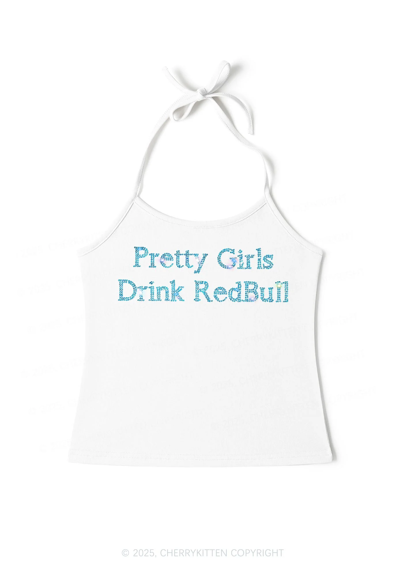 Rhinestone Pretty Girls Drink Red Y2K Halter Neck Cami Cherrykitten - Image 4