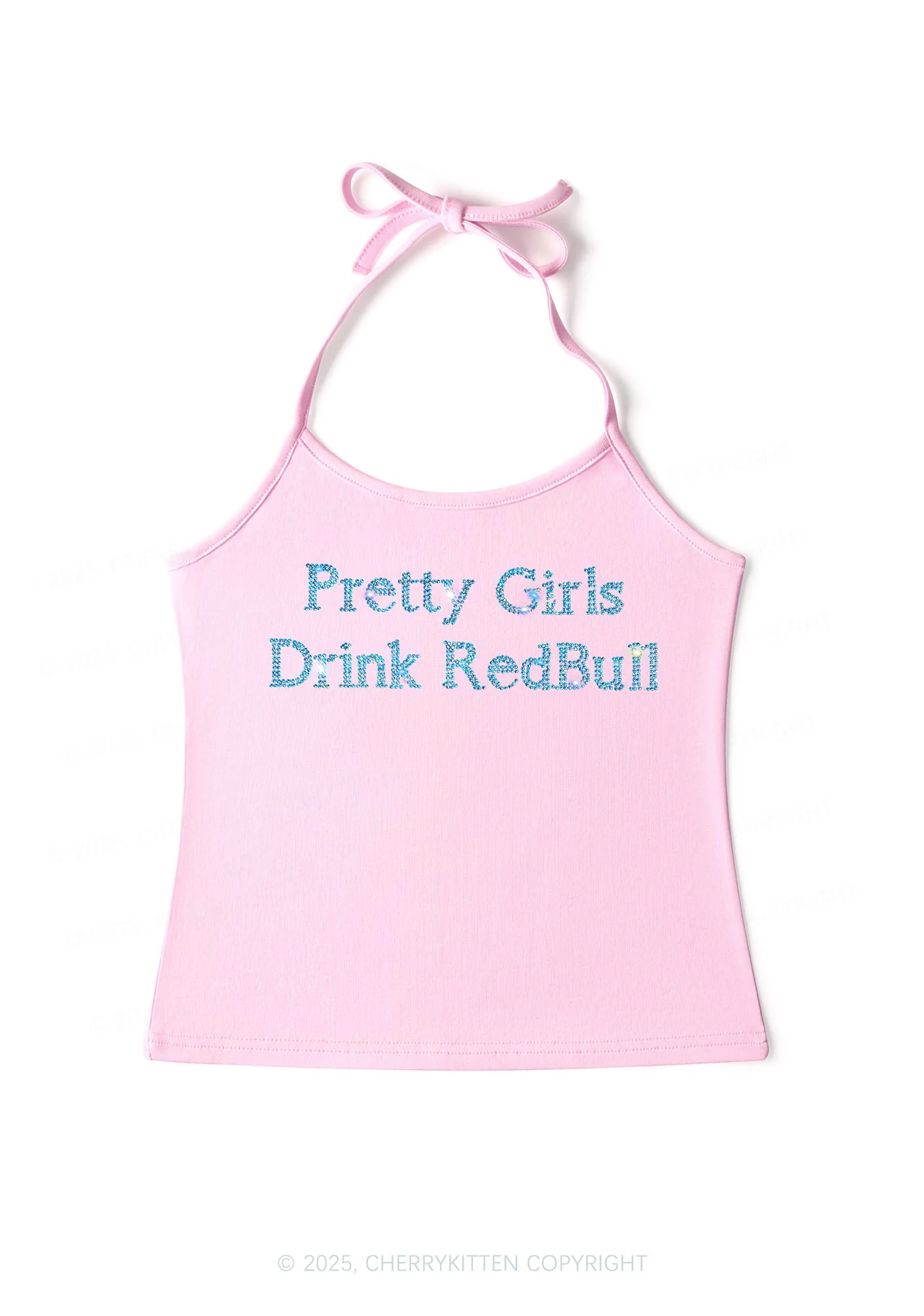 Rhinestone Pretty Girls Drink Red Y2K Halter Neck Cami Cherrykitten - Image 5