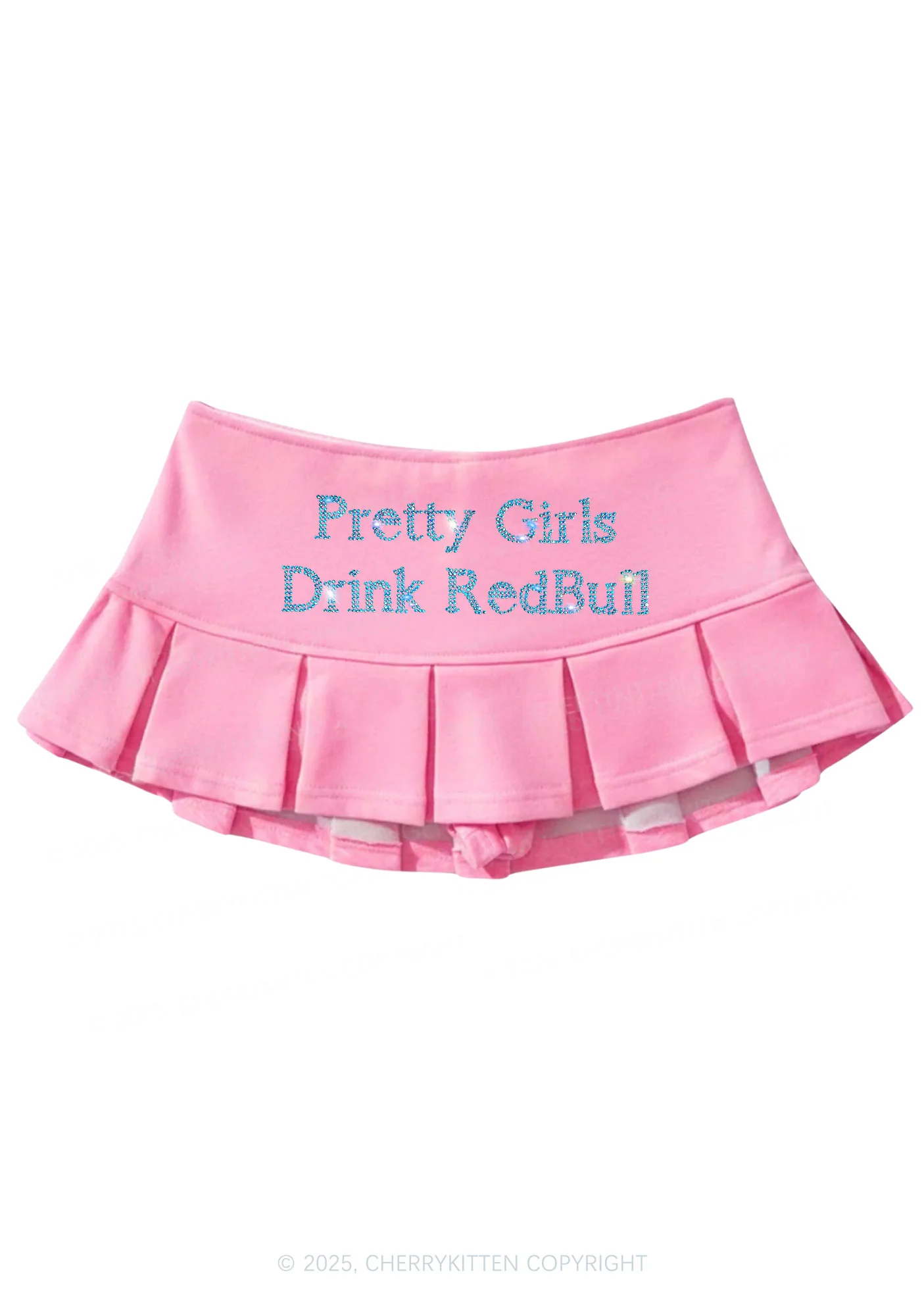 Rhinestone Pretty Girls Drink Red Y2K Mini Pleated Skirts Cherrykitten - Image 2