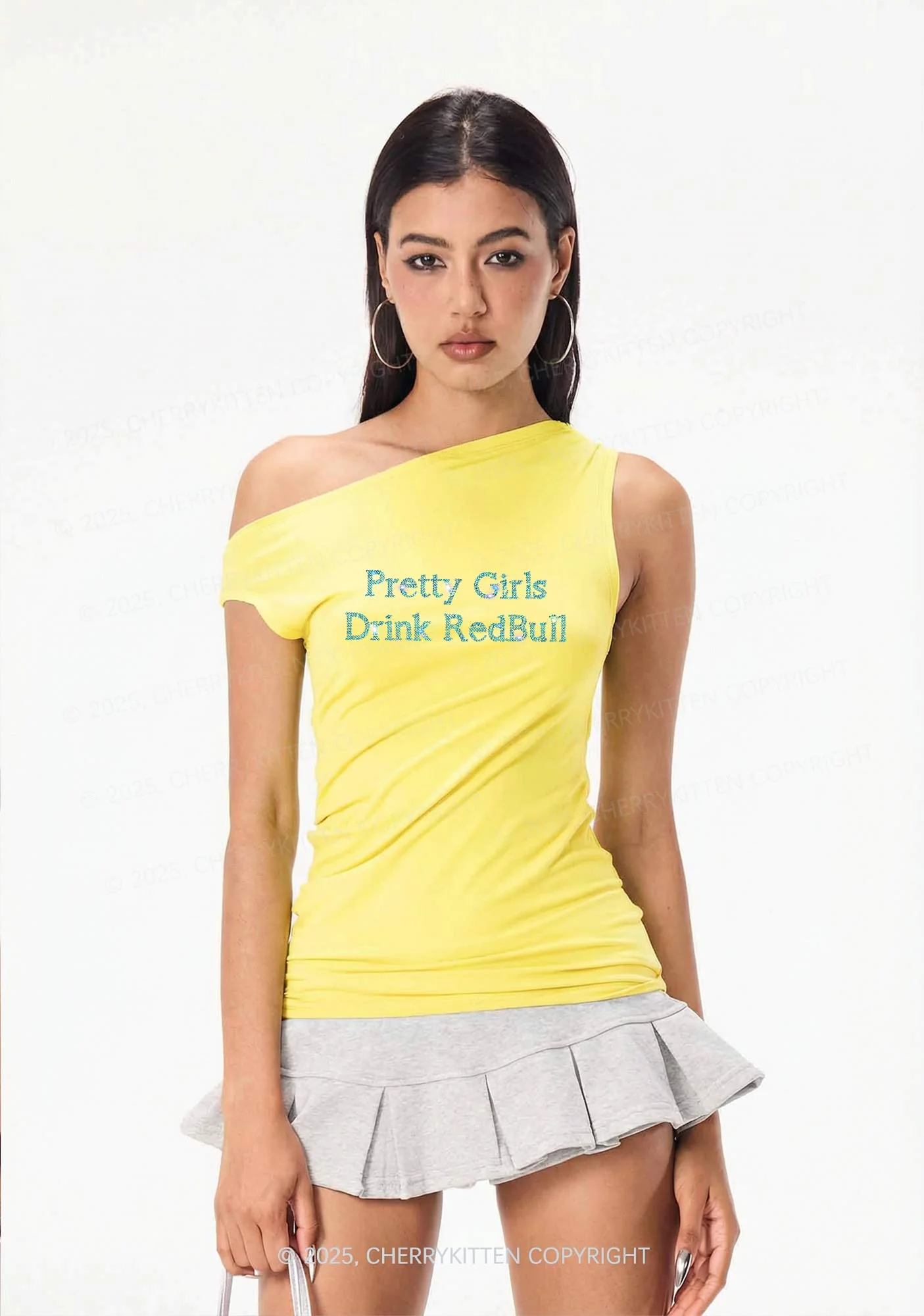 Rhinestone Pretty Girls Drink Red Y2K Off Shoulder Tank Top Cherrykitten - Image 2