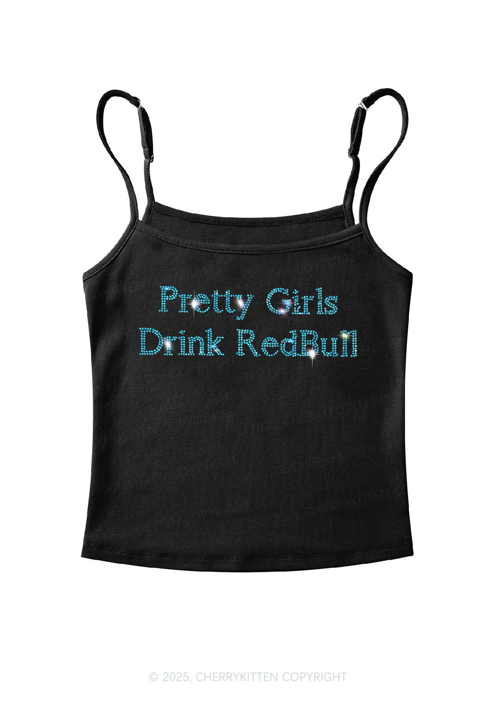 Rhinestone Pretty Girls Drink Red Y2K Spaghetti Strap Cami Cherrykitten - Image 3