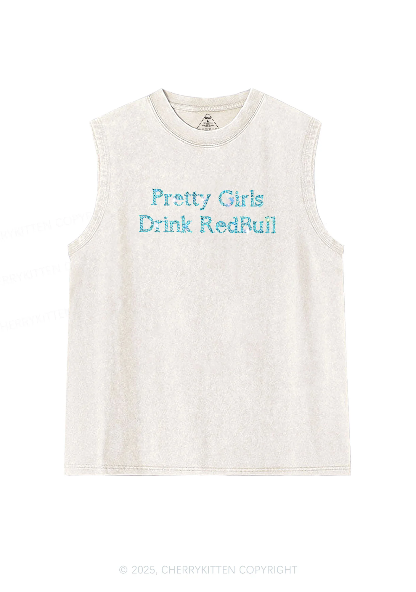 Rhinestone Pretty Girls Drink Red Y2K Washed Muscle Tank Cherrykitten - Image 3