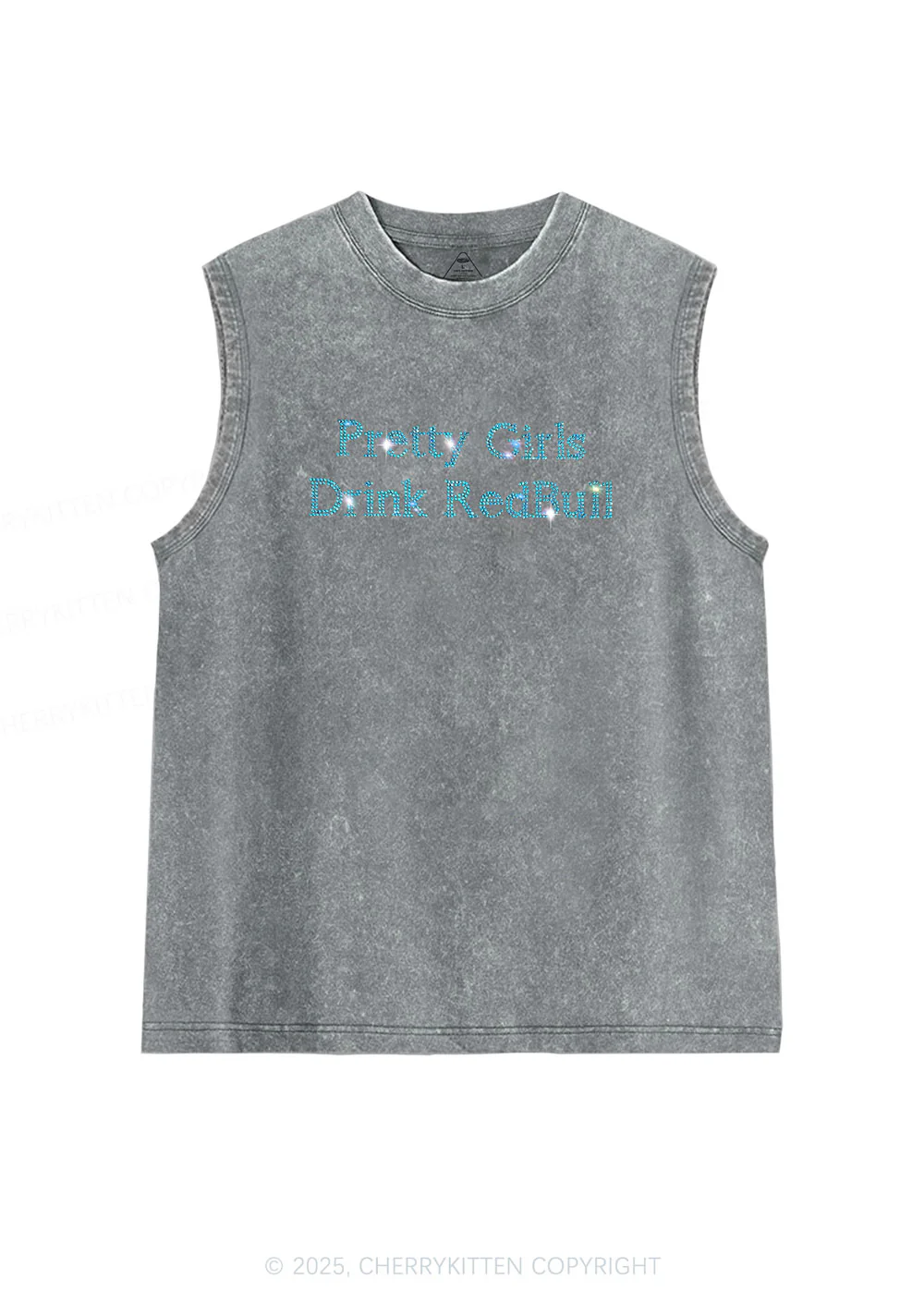 Rhinestone Pretty Girls Drink Red Y2K Washed Muscle Tank Cherrykitten - Image 6