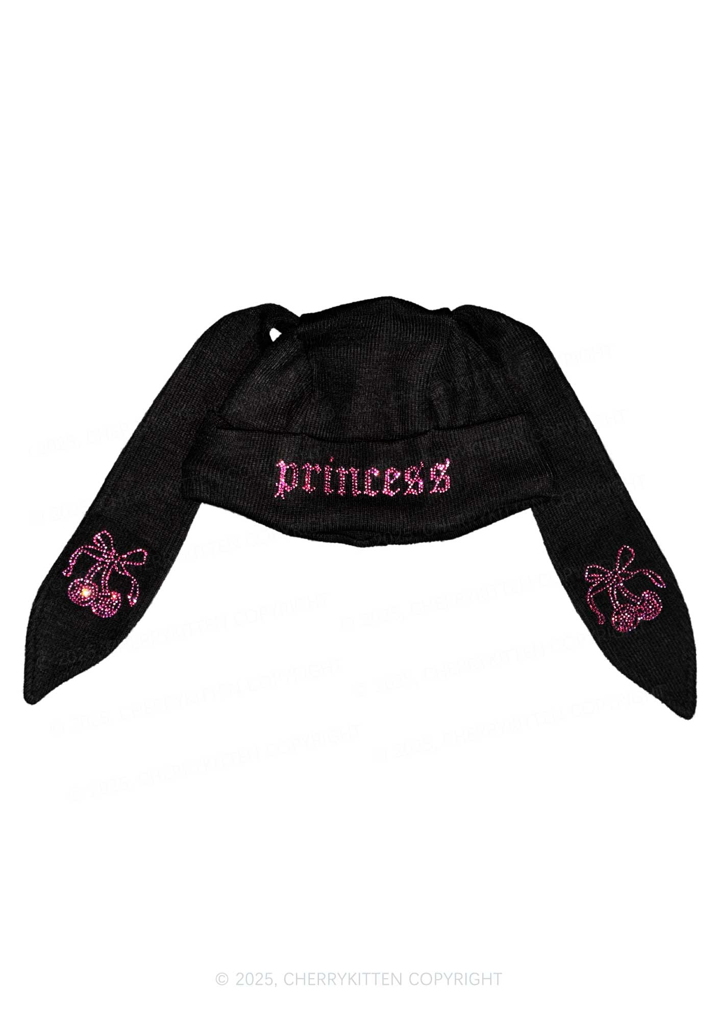 Rhinestone Princess Y2K Bunny Ear Knitted Hat Cherrykitten - Image 4