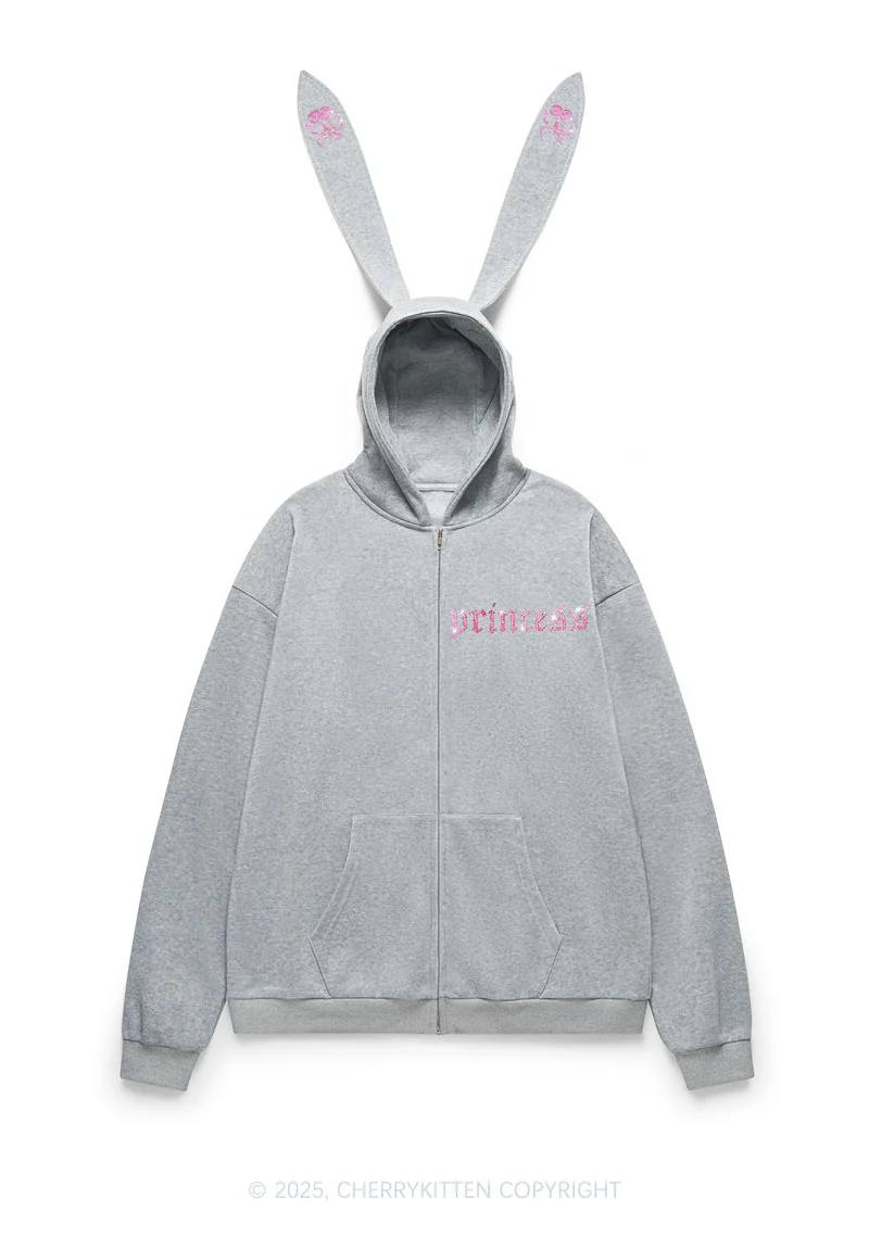 Rhinestone Princess Y2K Bunny Ear Zip Hoodie Cherrykitten - Image 4