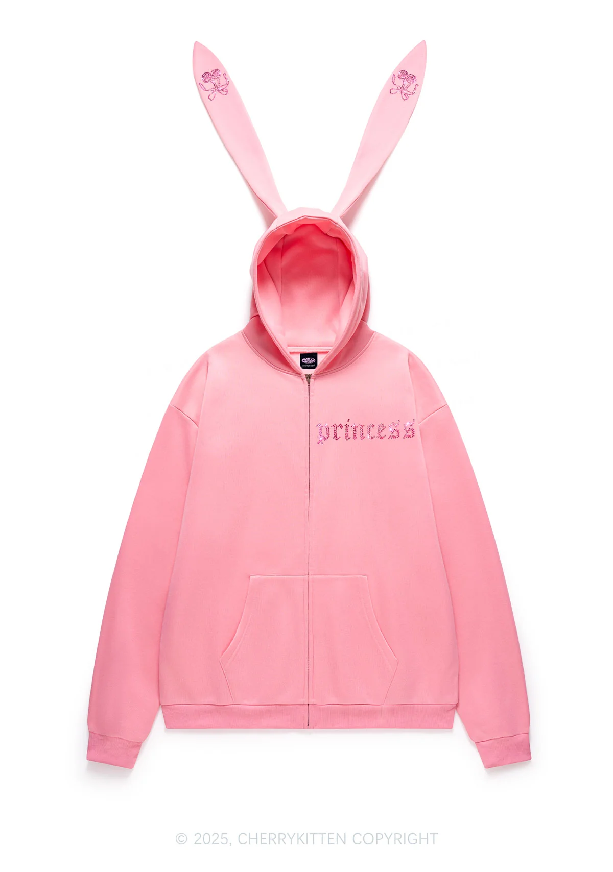 Rhinestone Princess Y2K Bunny Ear Zip Hoodie Cherrykitten - Image 5