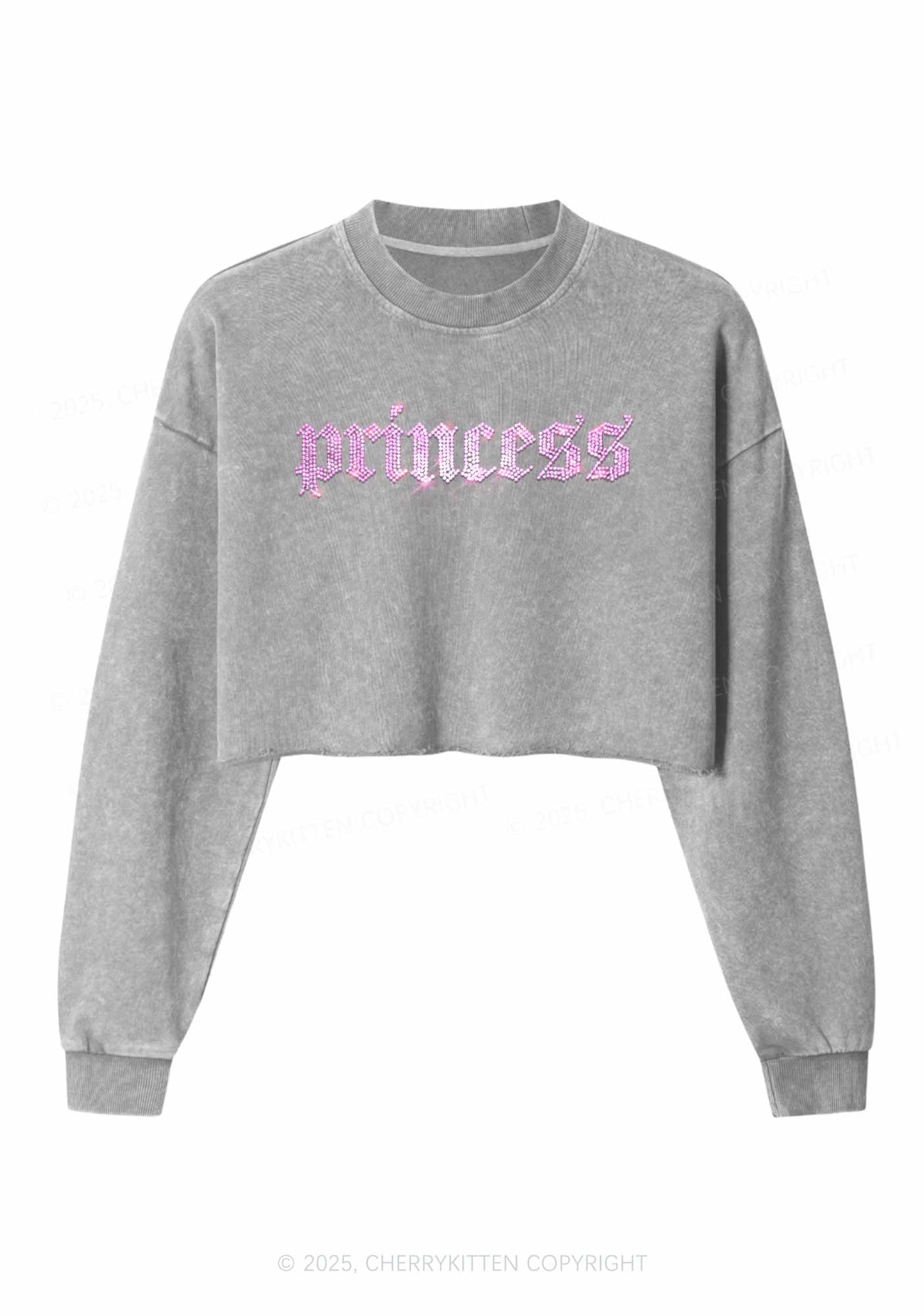 Rhinestone Princess Y2K Crop Washed Sweatshirts Cherrykitten - Image 4