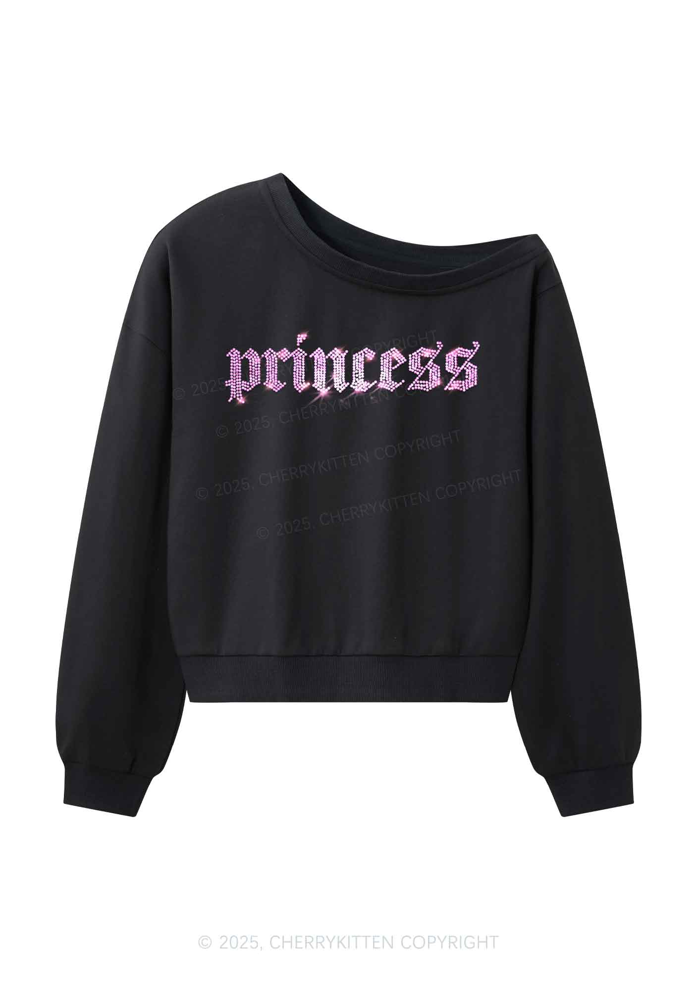 Rhinestone Princess Y2K Off Shoulder Sweatshirts Cherrykitten - Image 3