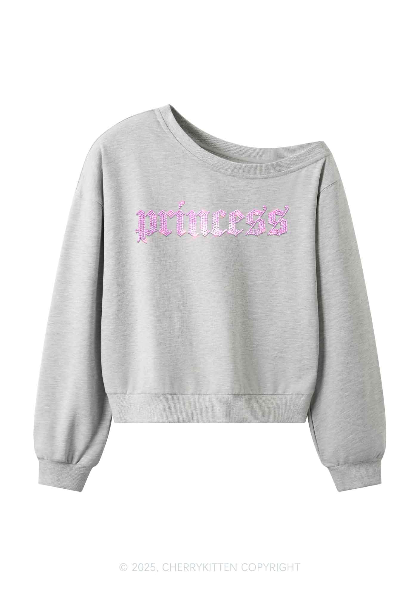 Rhinestone Princess Y2K Off Shoulder Sweatshirts Cherrykitten - Image 4