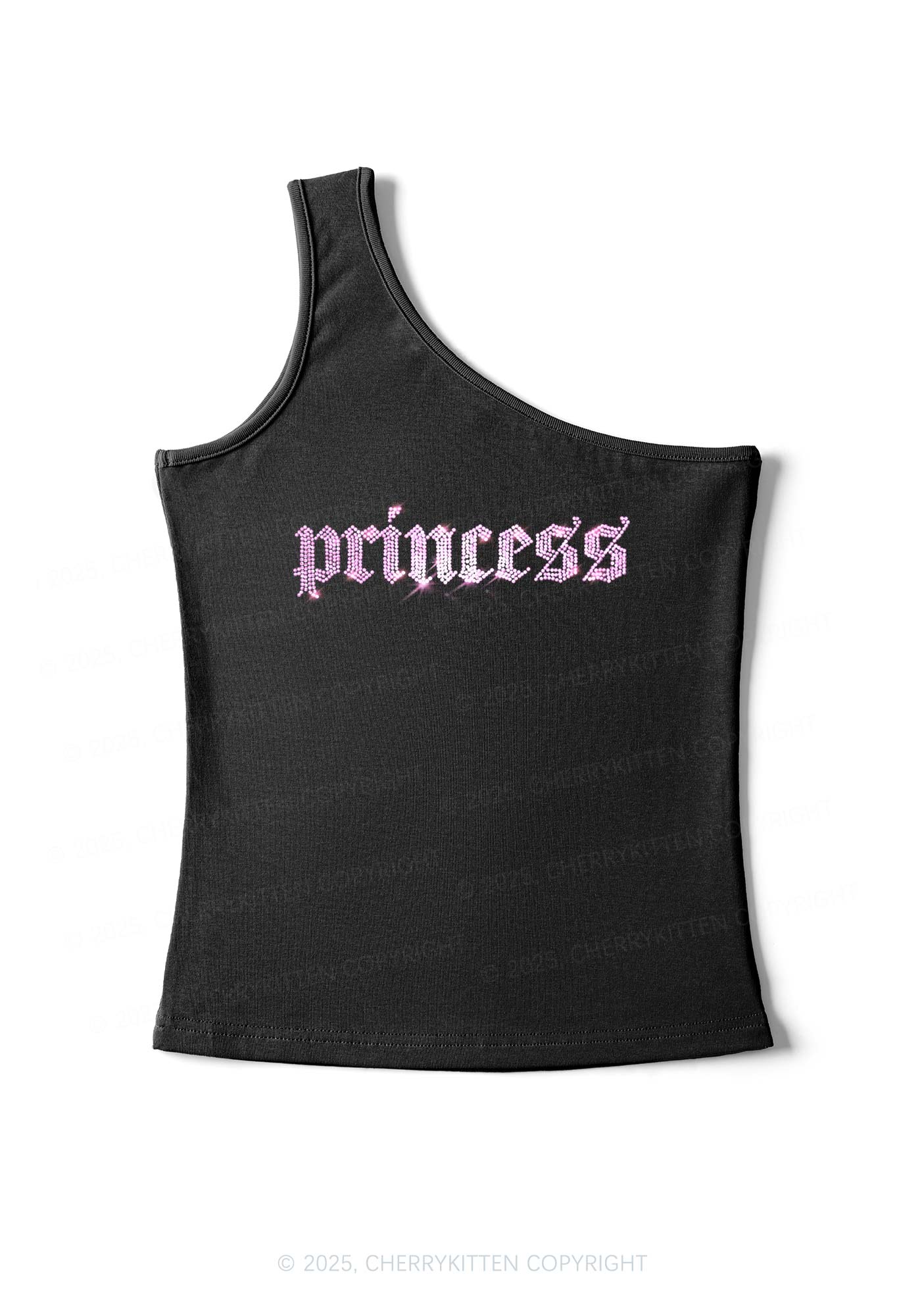 Rhinestone Princess Y2K One Shoulder Tank Top Cherrykitten - Image 2