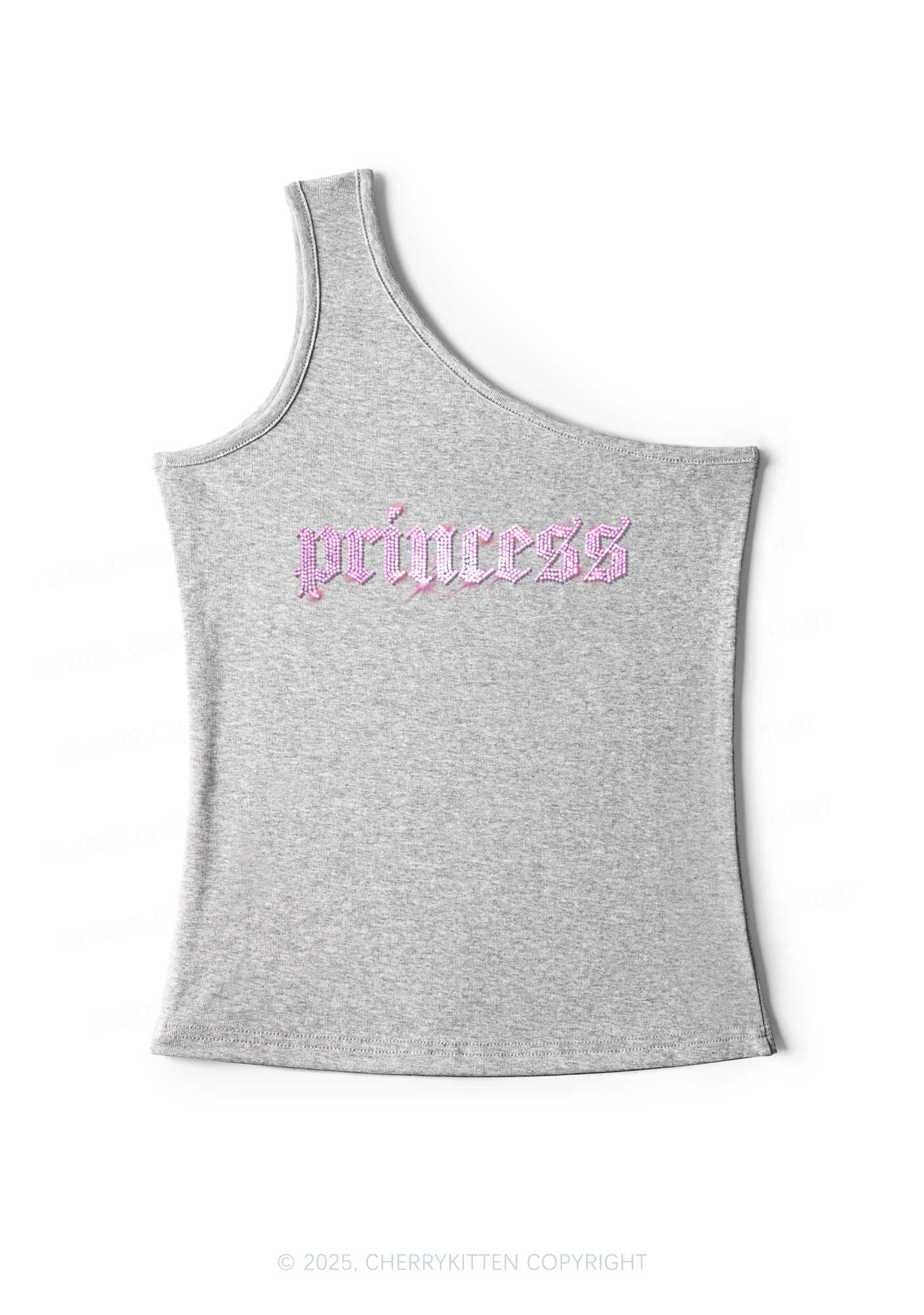 Rhinestone Princess Y2K One Shoulder Tank Top Cherrykitten - Image 3