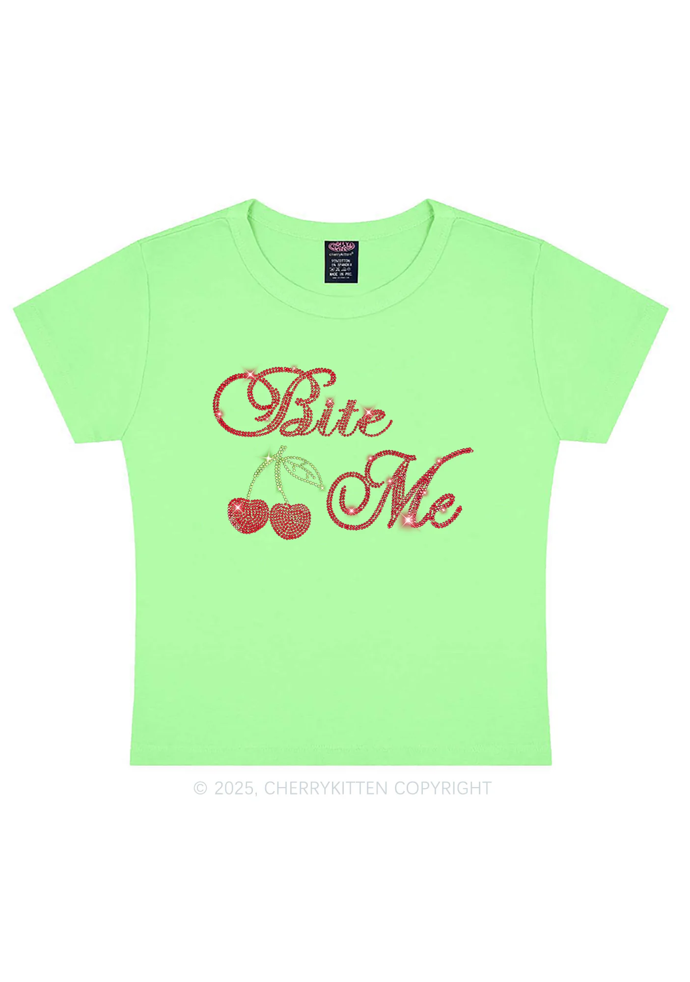 Rhinestone Red Cherry Bite Me Y2K Baby Tee Cherrykitten - Image 11