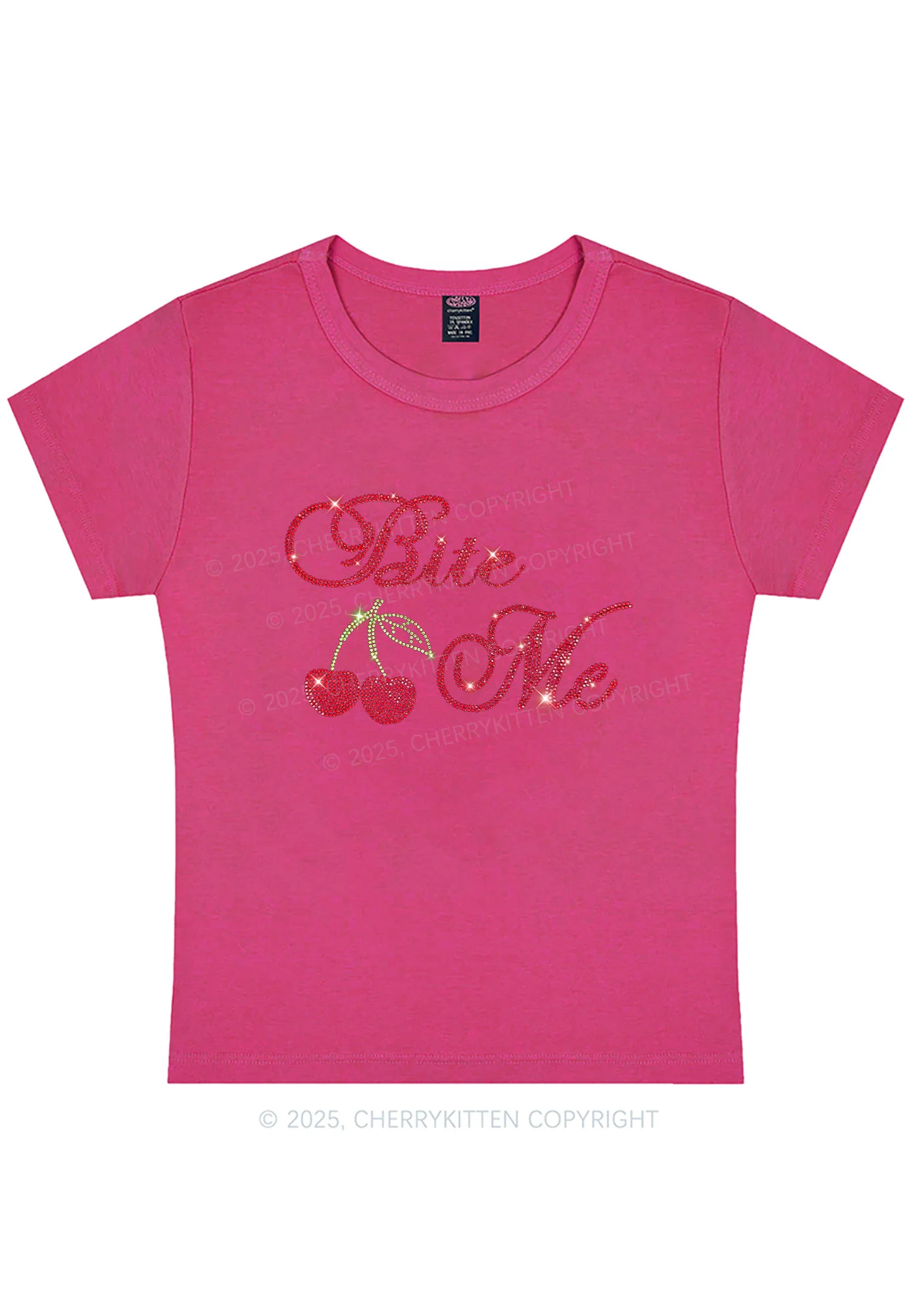 Rhinestone Red Cherry Bite Me Y2K Baby Tee Cherrykitten - Image 12
