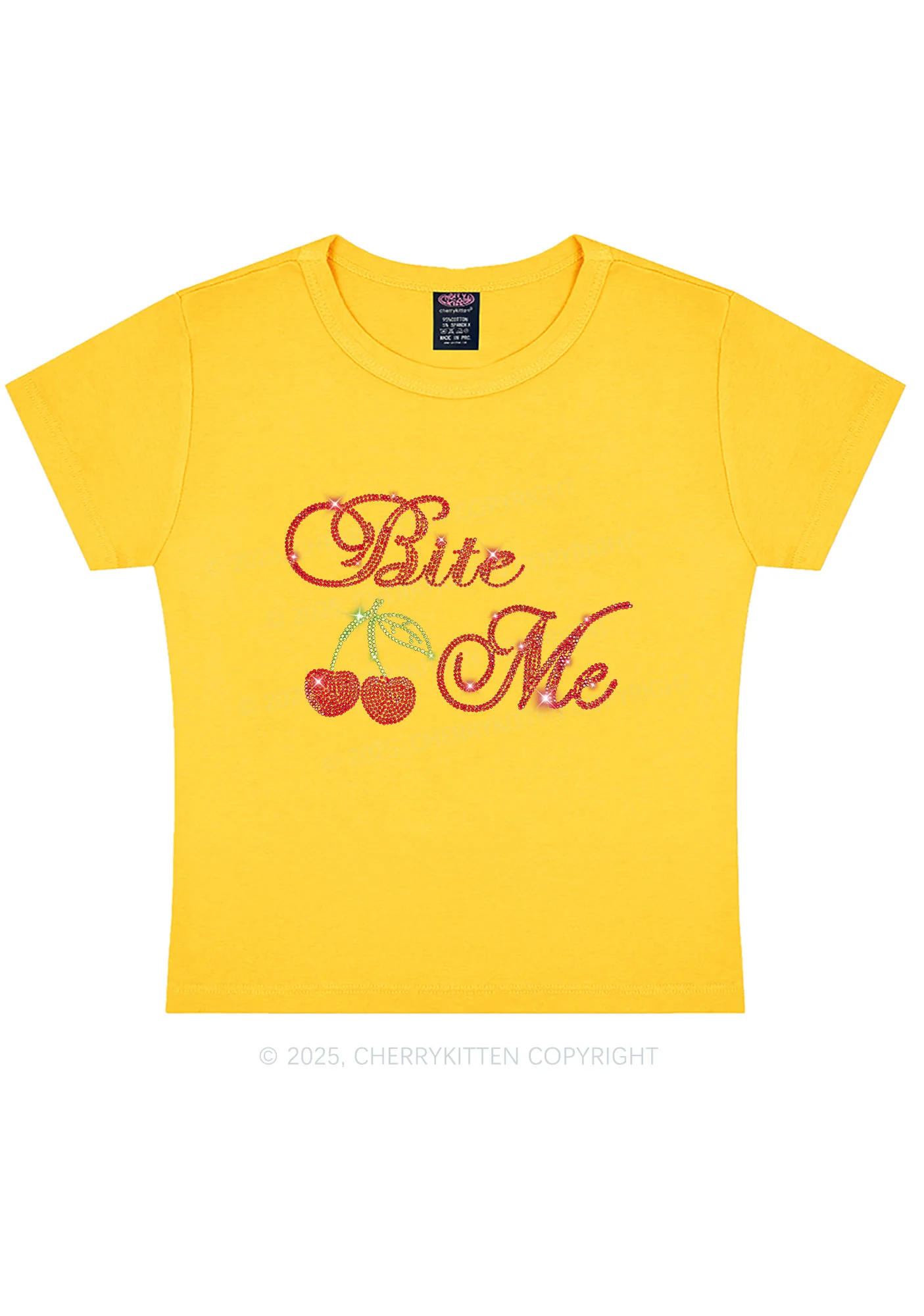 Rhinestone Red Cherry Bite Me Y2K Baby Tee Cherrykitten - Image 5
