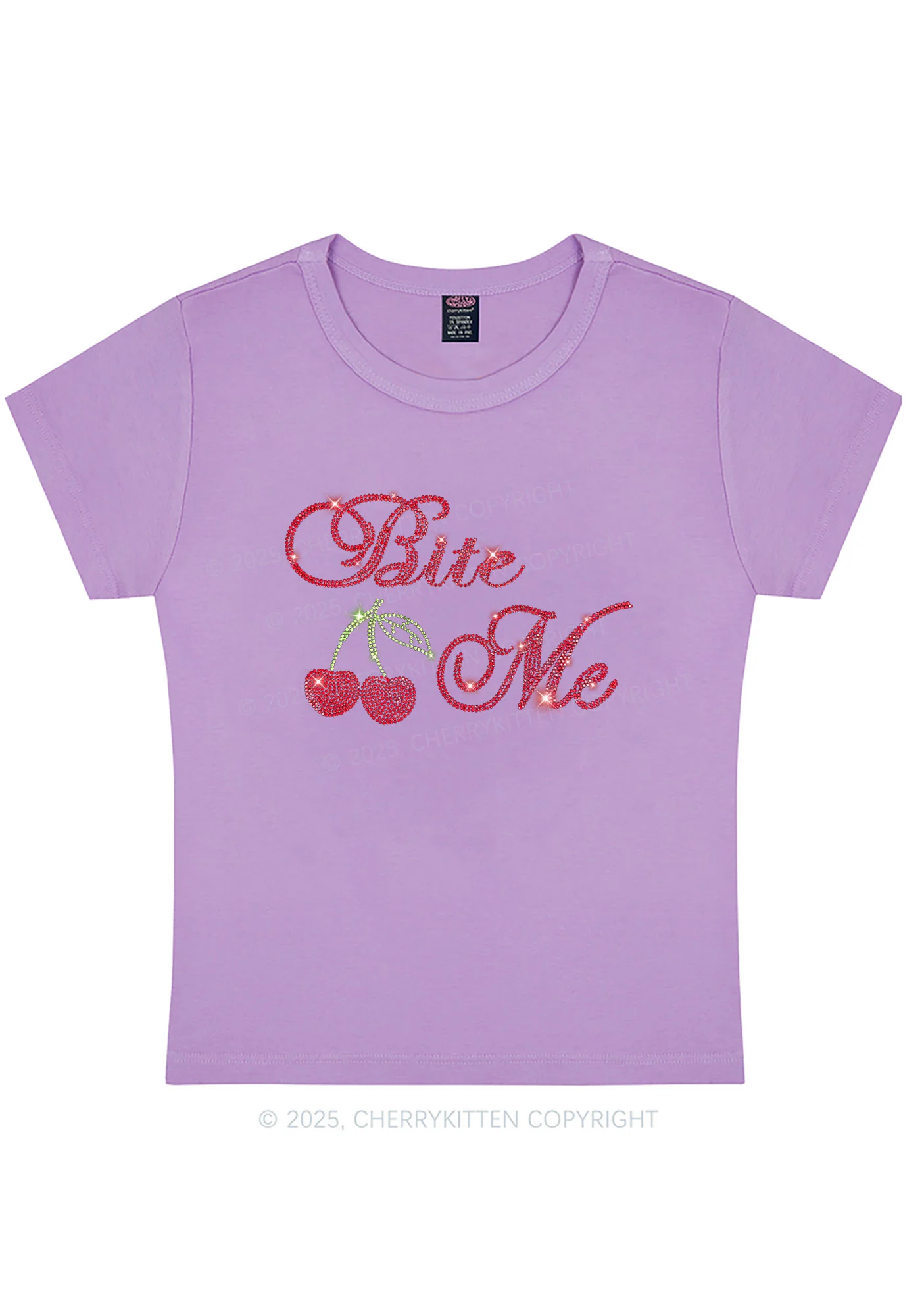 Rhinestone Red Cherry Bite Me Y2K Baby Tee Cherrykitten - Image 6