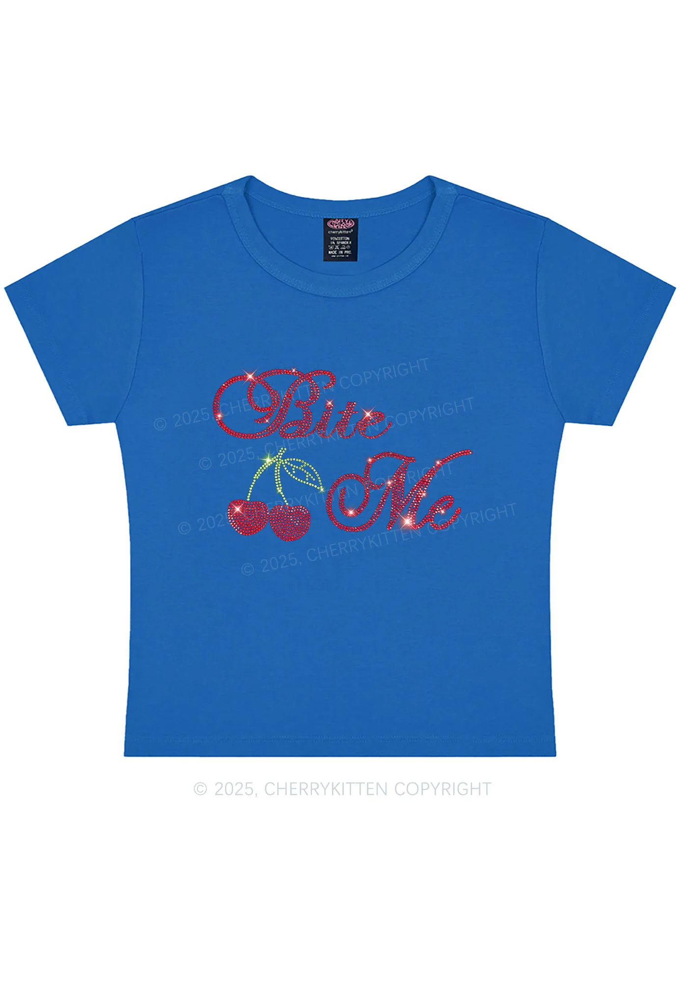 Rhinestone Red Cherry Bite Me Y2K Baby Tee Cherrykitten - Image 7