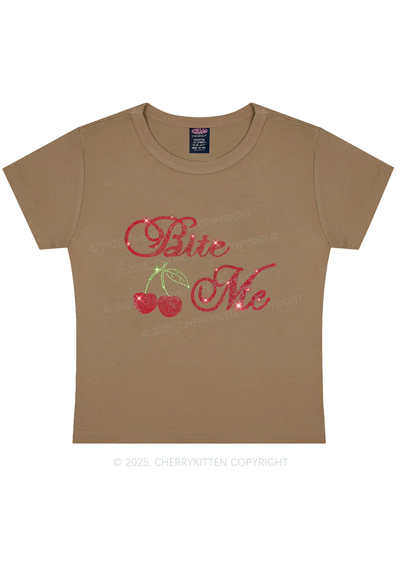 Rhinestone Red Cherry Bite Me Y2K Baby Tee Cherrykitten - Image 9