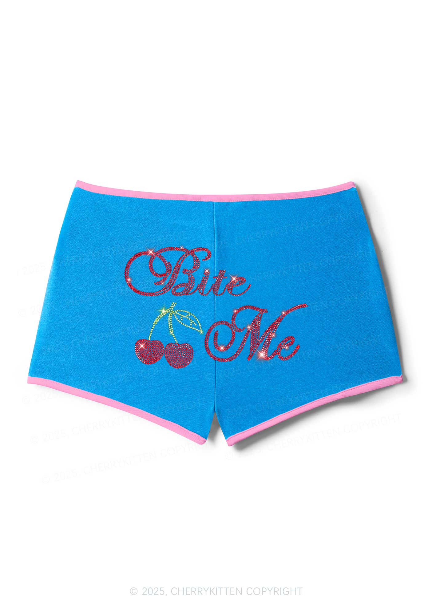 Rhinestone Red Cherry Bite Me Y2K Booty Shorts Cherrykitten - Image 4