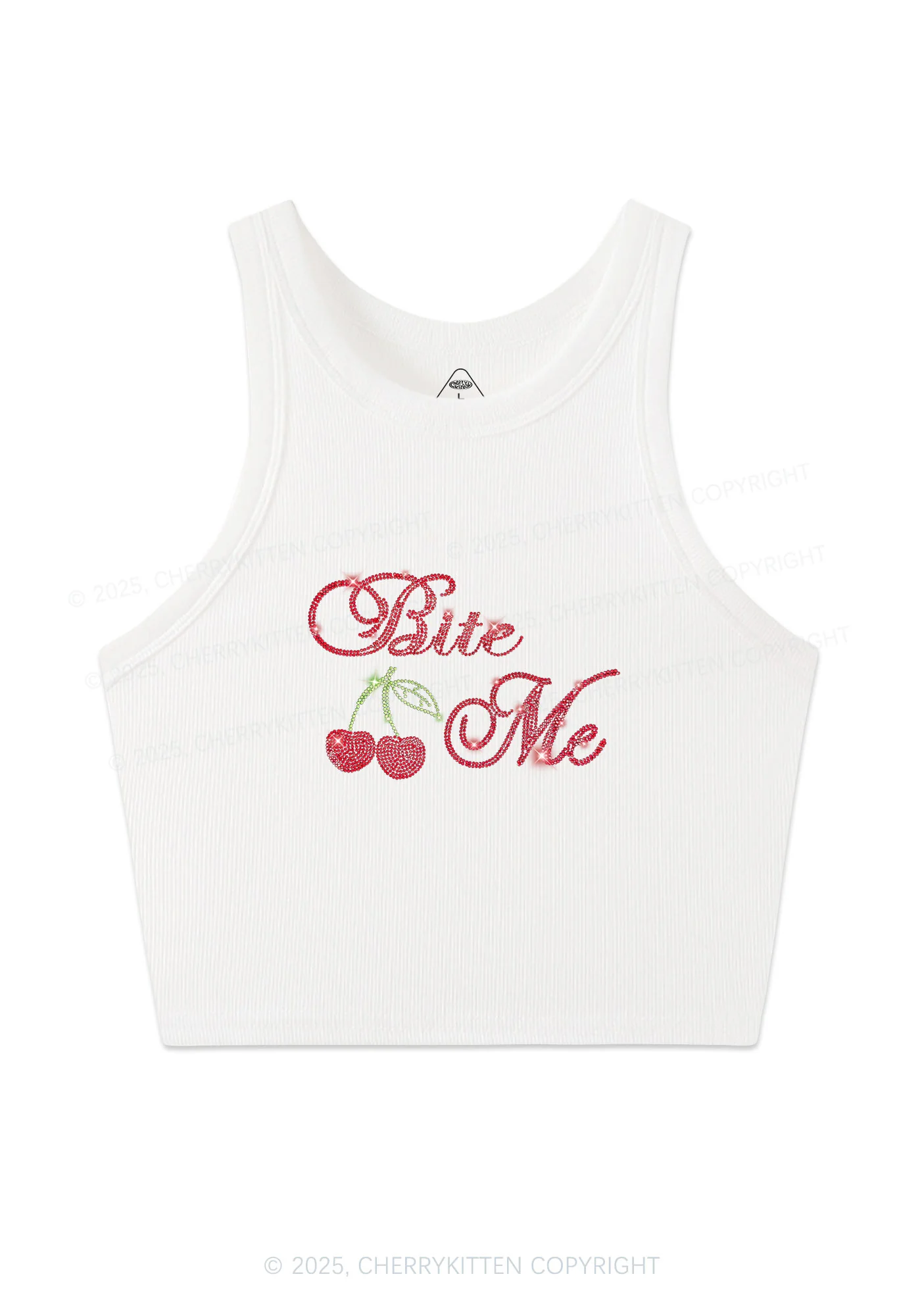 Rhinestone Red Cherry Bite Me Y2K Crop Tank Top Cherrykitten - Image 3