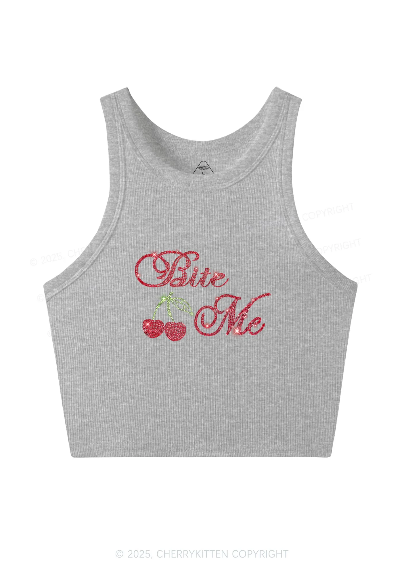 Rhinestone Red Cherry Bite Me Y2K Crop Tank Top Cherrykitten - Image 4