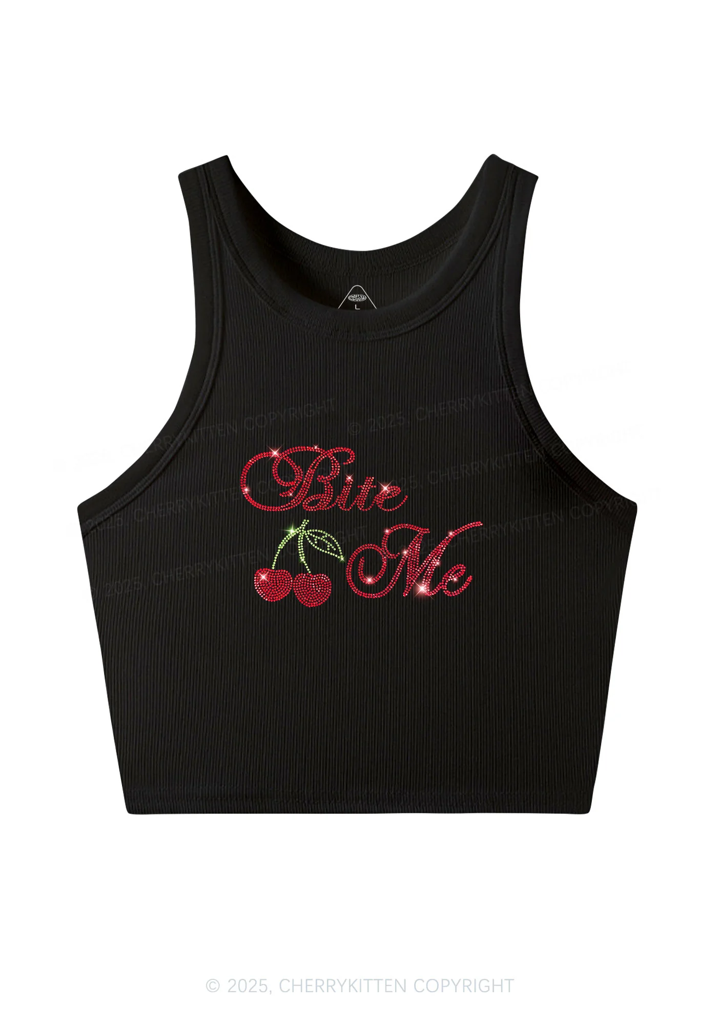 Rhinestone Red Cherry Bite Me Y2K Crop Tank Top Cherrykitten - Image 5
