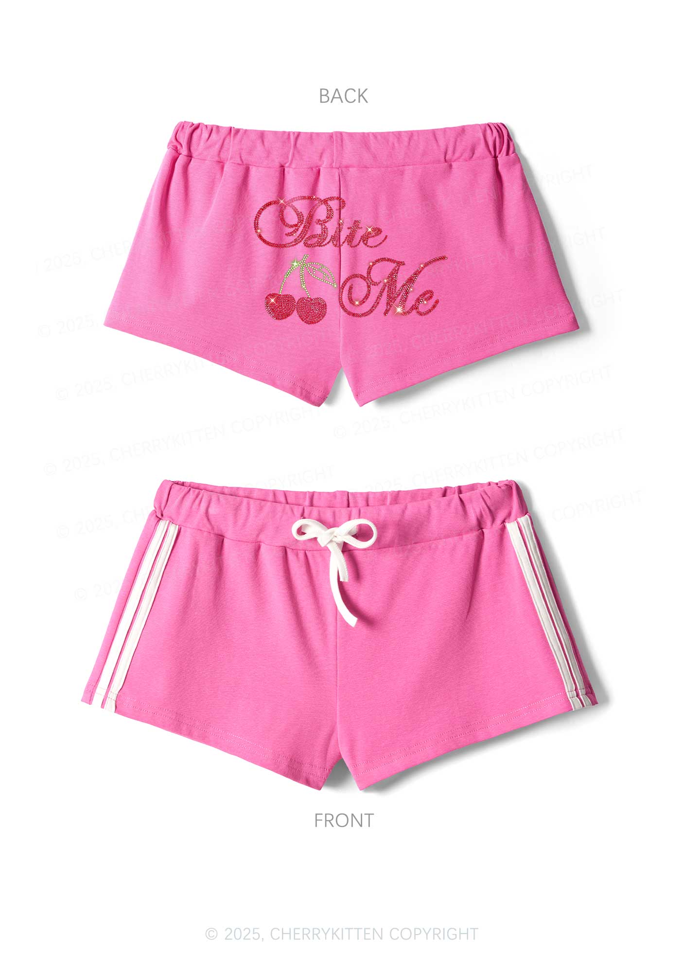 Rhinestone Red Cherry Bite Me Y2K Drawstring Mini Shorts Cherrykitten - Image 3