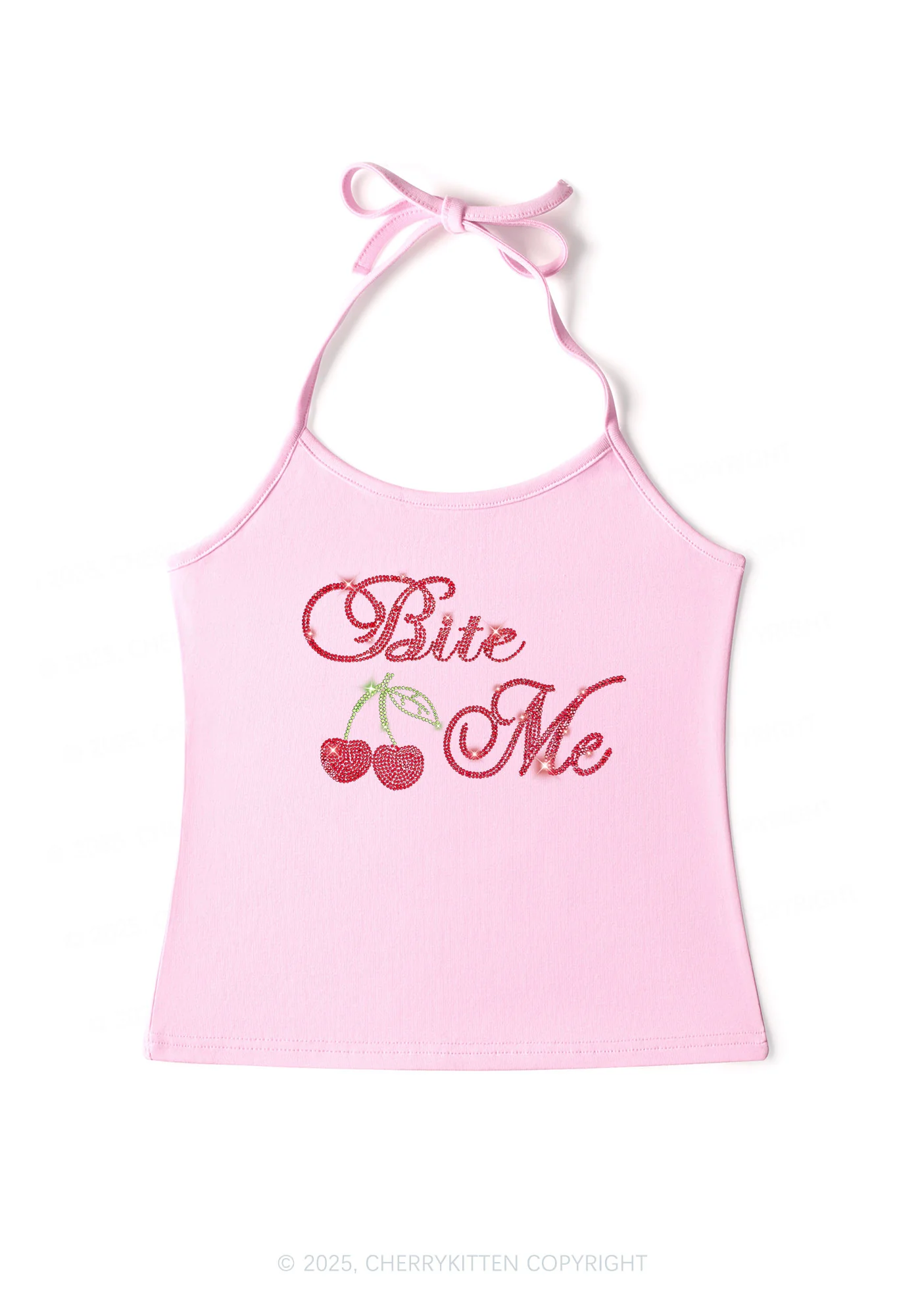 Rhinestone Red Cherry Bite Me Y2K Halter Neck Cami Cherrykitten - Image 6