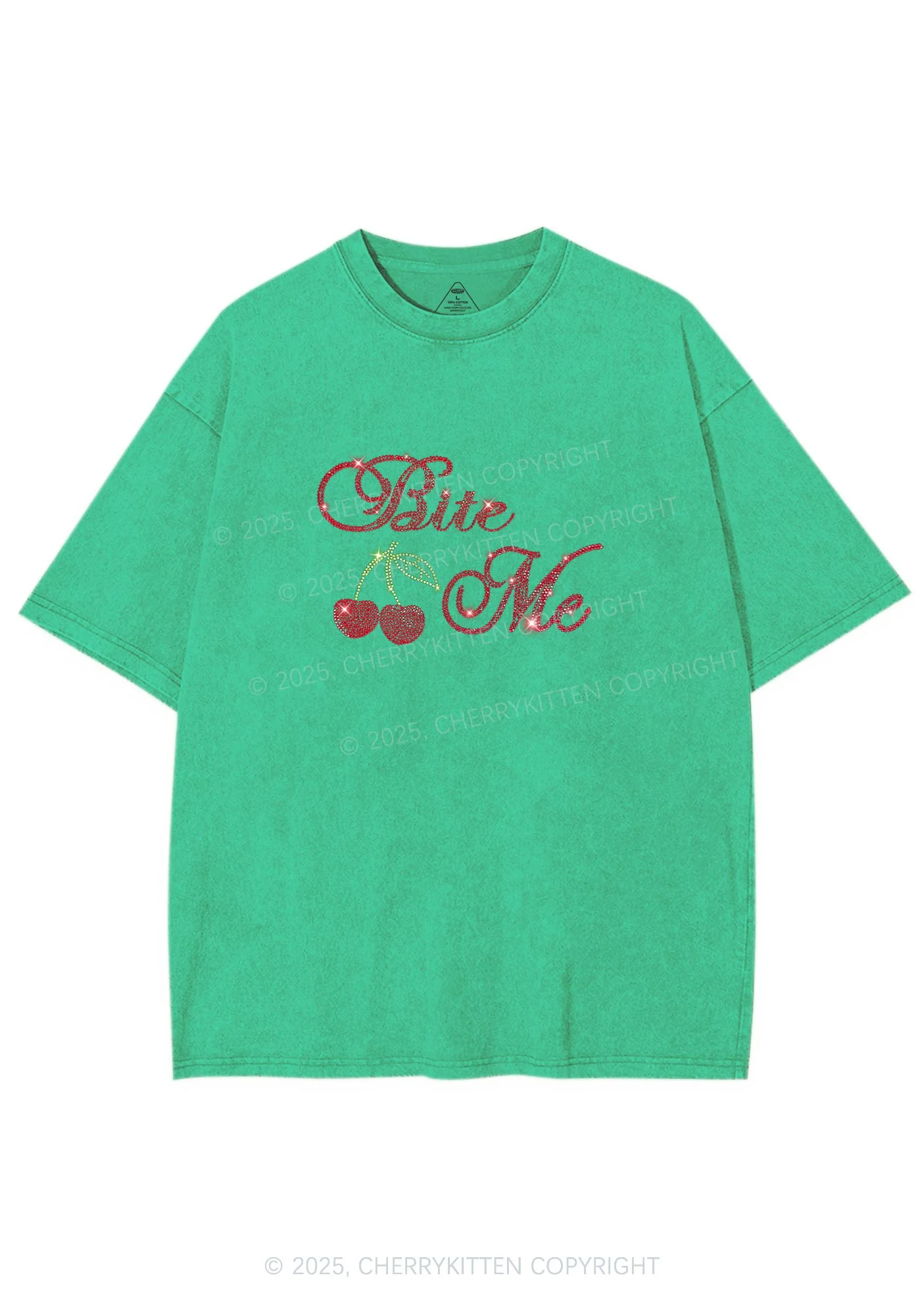 Rhinestone Red Cherry Bite Me Y2K Shirts Washed Tee Cherrykitten - Image 8