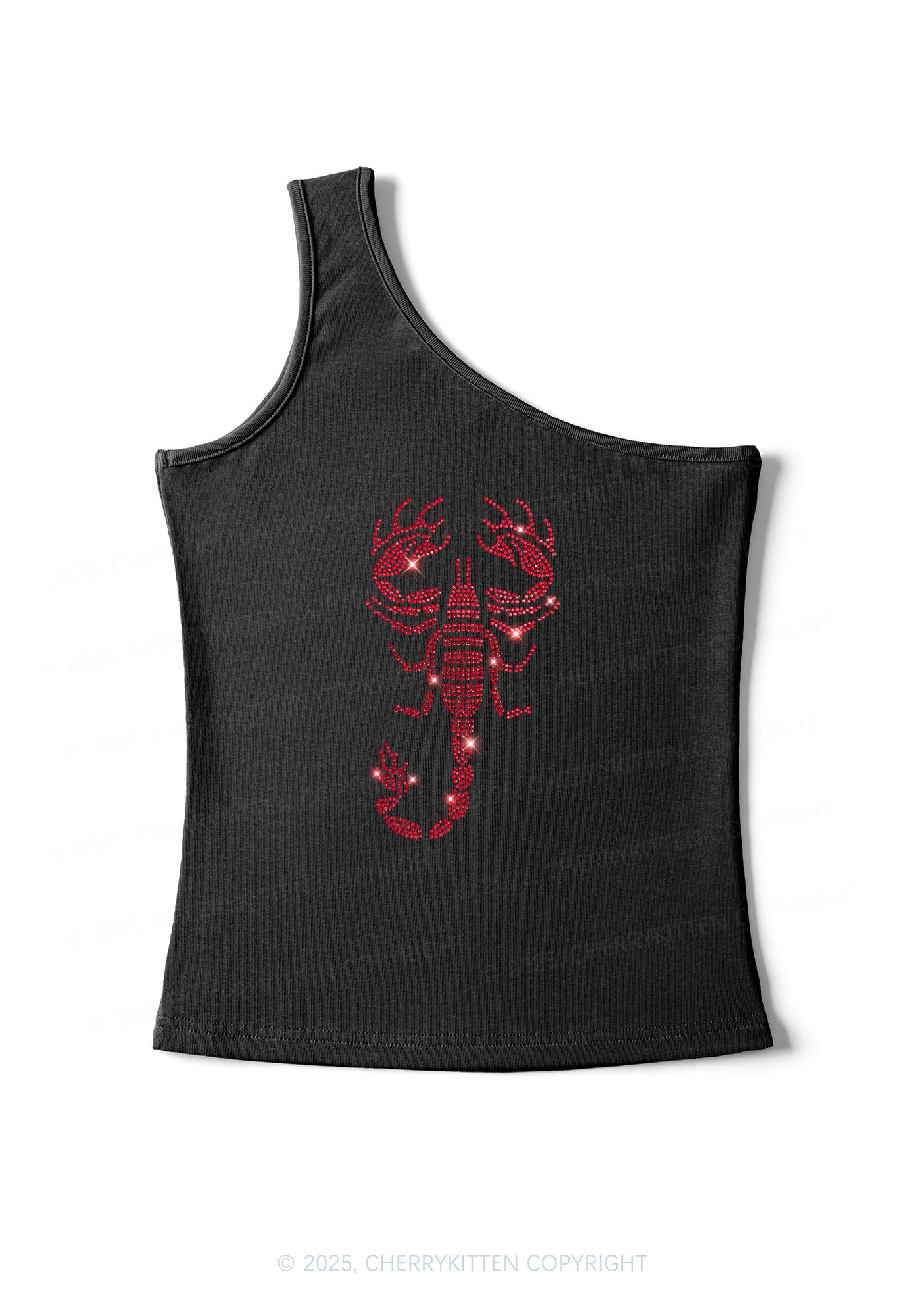 Rhinestone Red Scorpion Y2K One Shoulder Tank Top Cherrykitten - Image 2