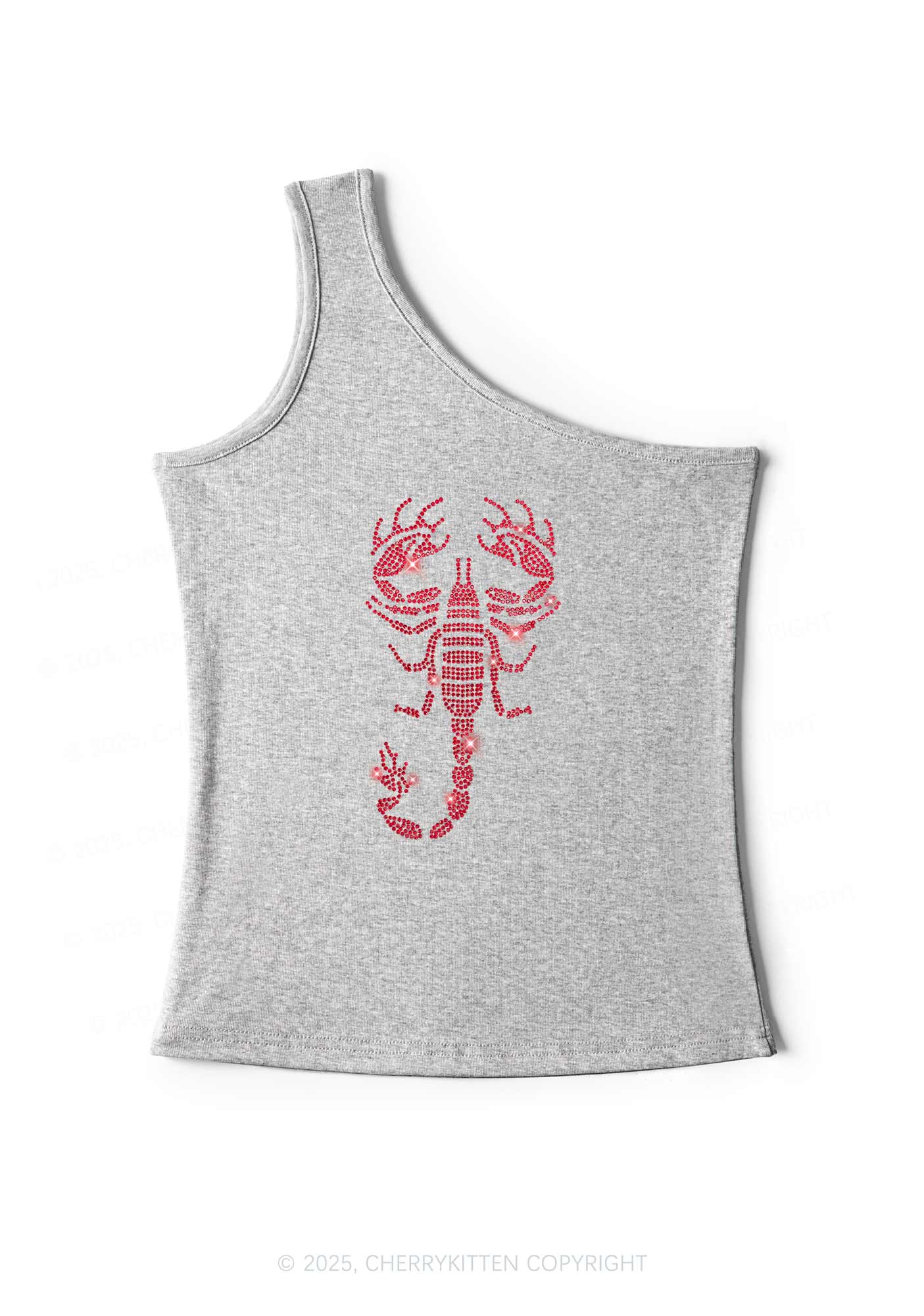 Rhinestone Red Scorpion Y2K One Shoulder Tank Top Cherrykitten - Image 3
