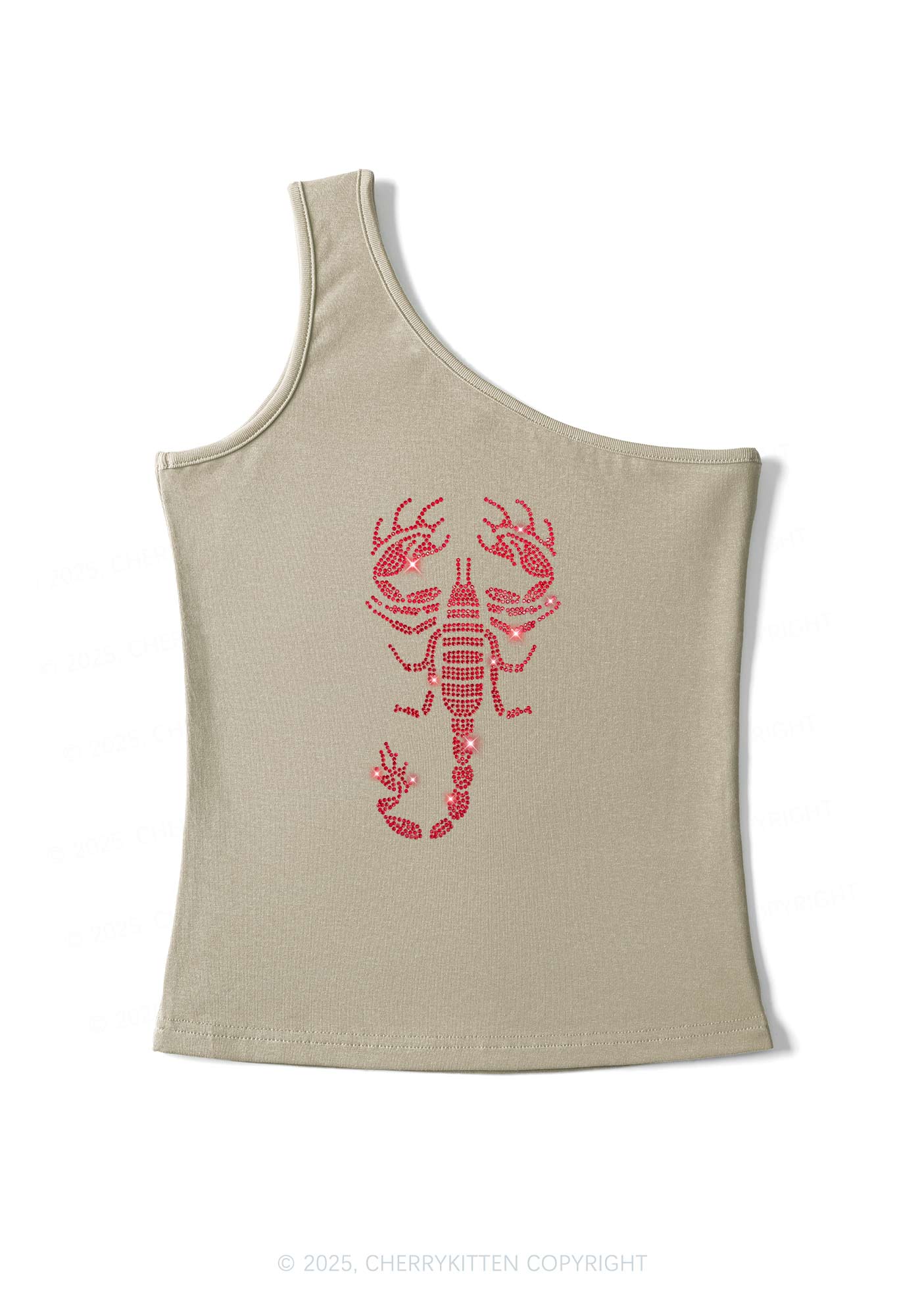 Rhinestone Red Scorpion Y2K One Shoulder Tank Top Cherrykitten - Image 4