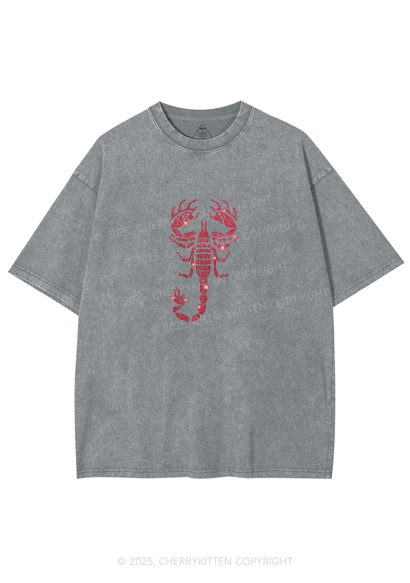 Rhinestone Red Scorpion Y2K Shirts Washed Tee Cherrykitten - Image 6