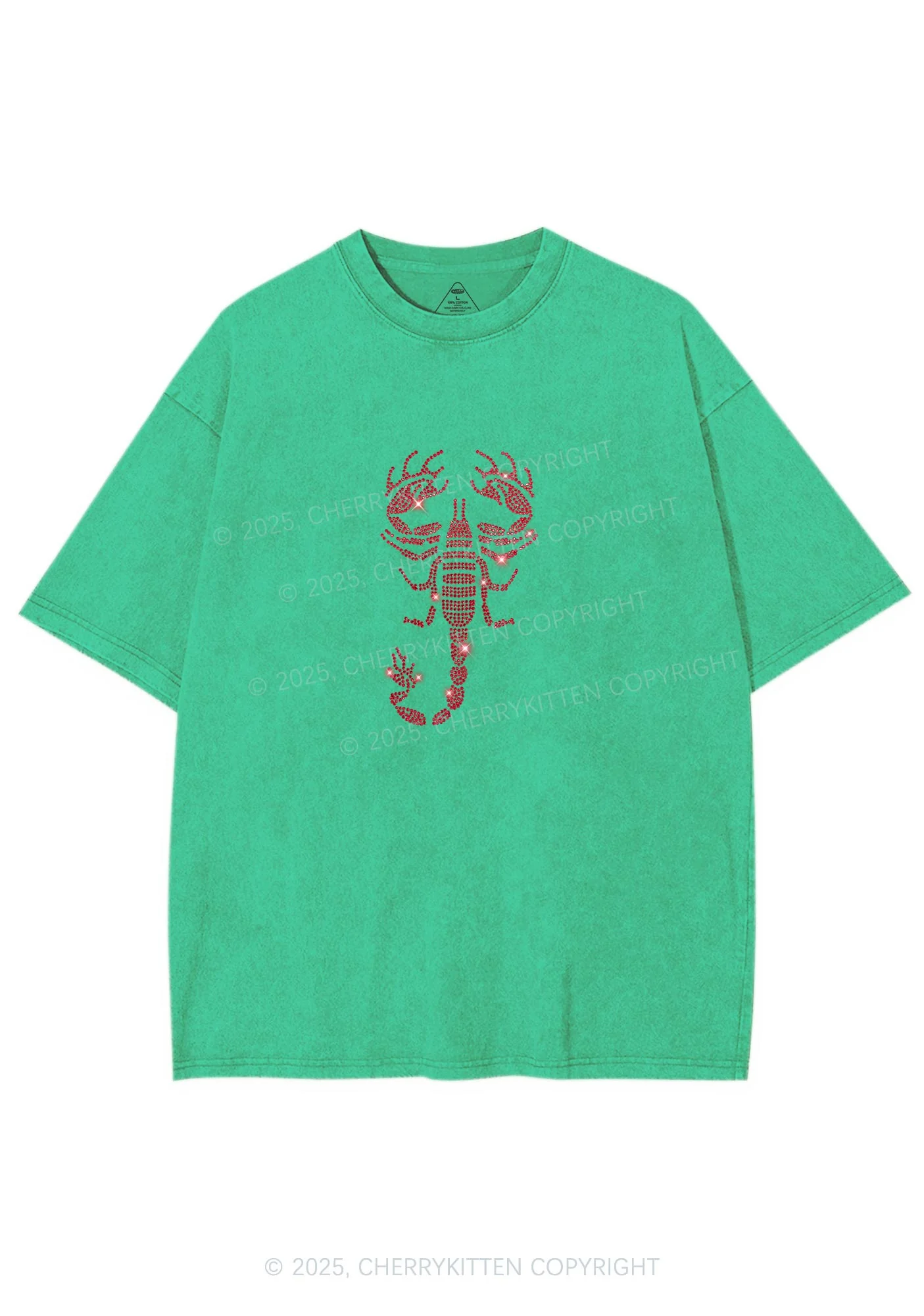 Rhinestone Red Scorpion Y2K Shirts Washed Tee Cherrykitten - Image 8
