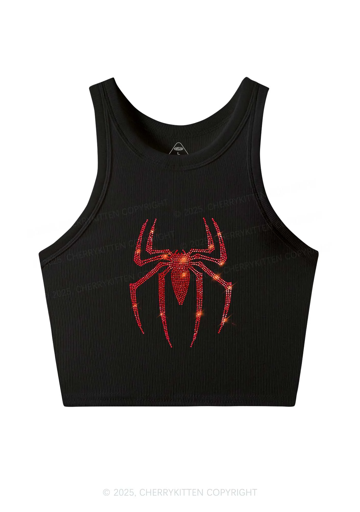 Rhinestone Red Spider Y2K Crop Tank Top Cherrykitten - Image 3