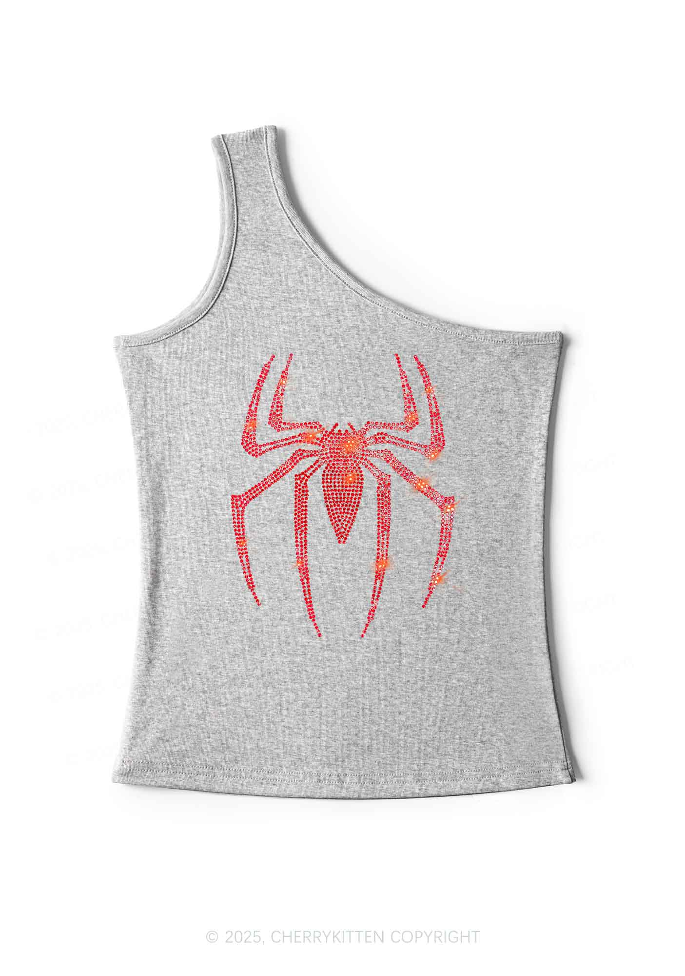 Rhinestone Red Spider Y2K One Shoulder Tank Top Cherrykitten - Image 3