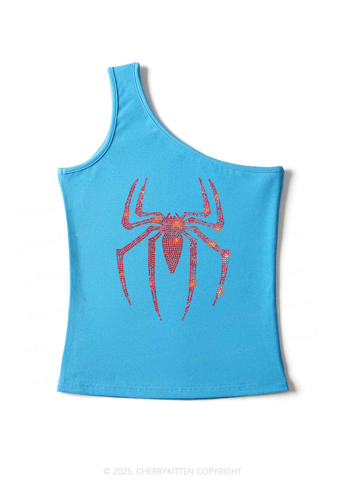 Rhinestone Red Spider Y2K One Shoulder Tank Top Cherrykitten - Image 4