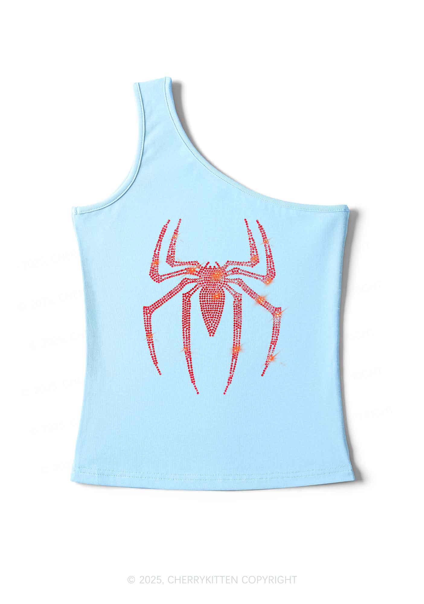 Rhinestone Red Spider Y2K One Shoulder Tank Top Cherrykitten - Image 5