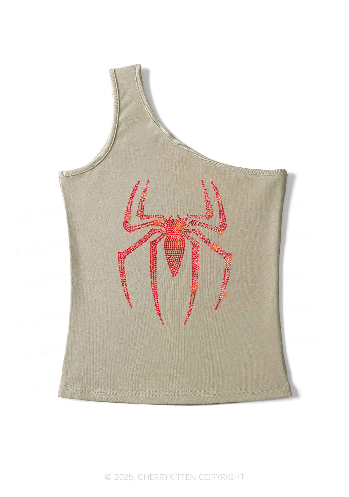 Rhinestone Red Spider Y2K One Shoulder Tank Top Cherrykitten - Image 6