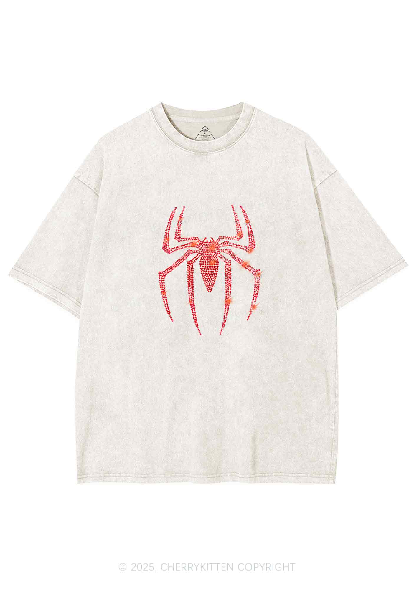 Rhinestone Red Spider Y2K Shirts Washed Tee Cherrykitten - Image 3