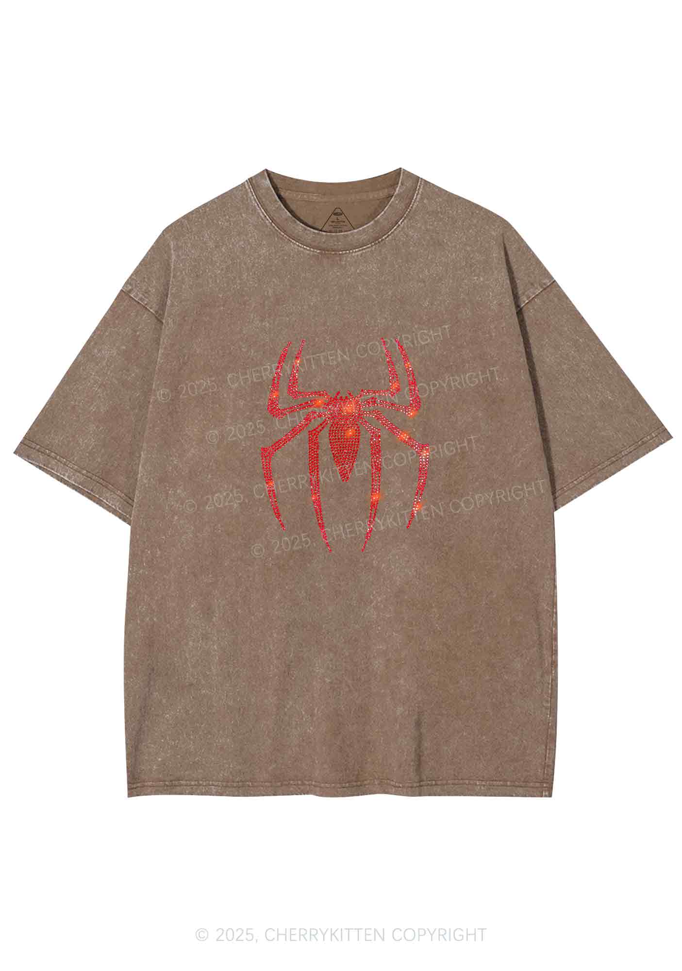 Rhinestone Red Spider Y2K Shirts Washed Tee Cherrykitten - Image 5
