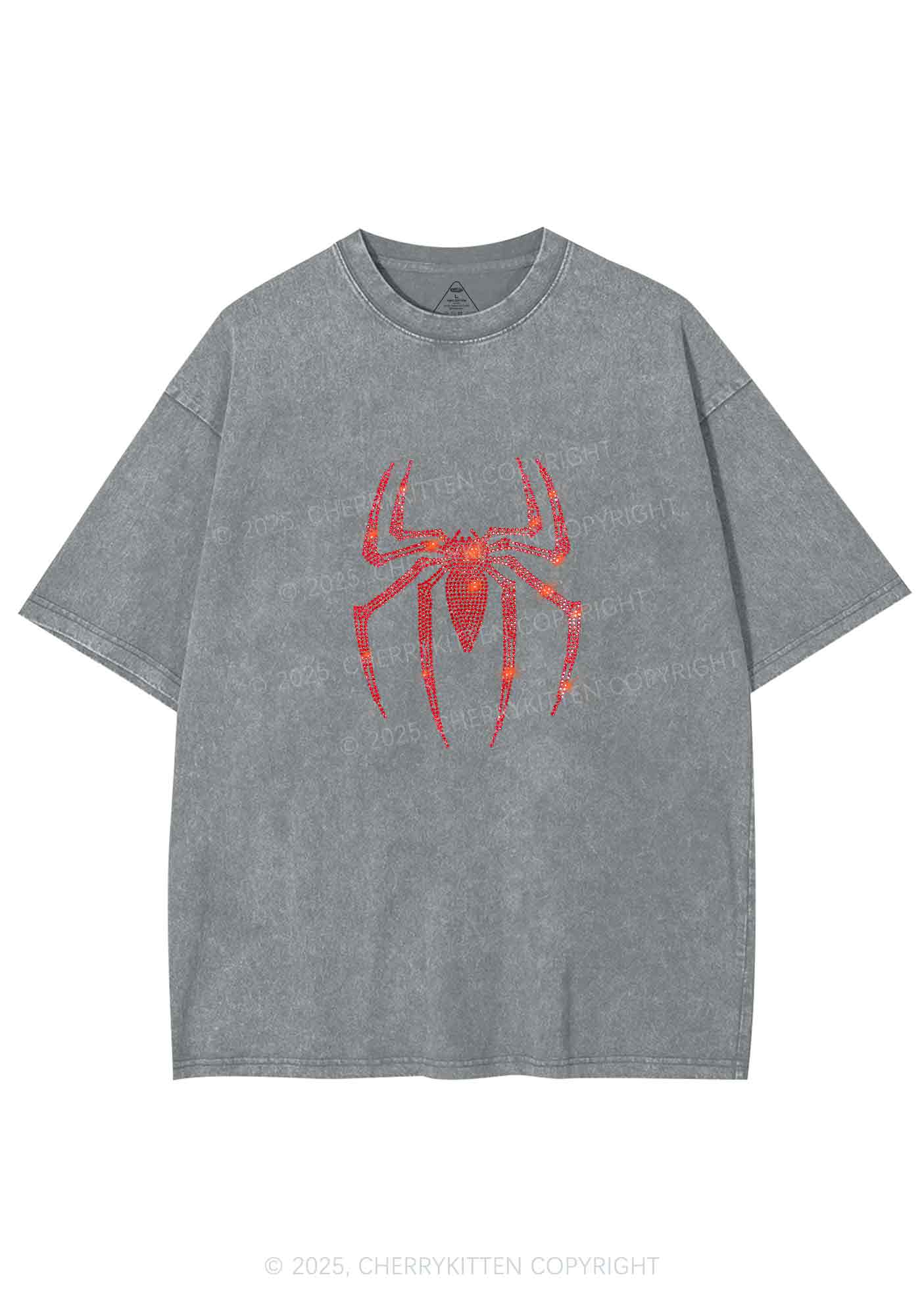 Rhinestone Red Spider Y2K Shirts Washed Tee Cherrykitten - Image 6